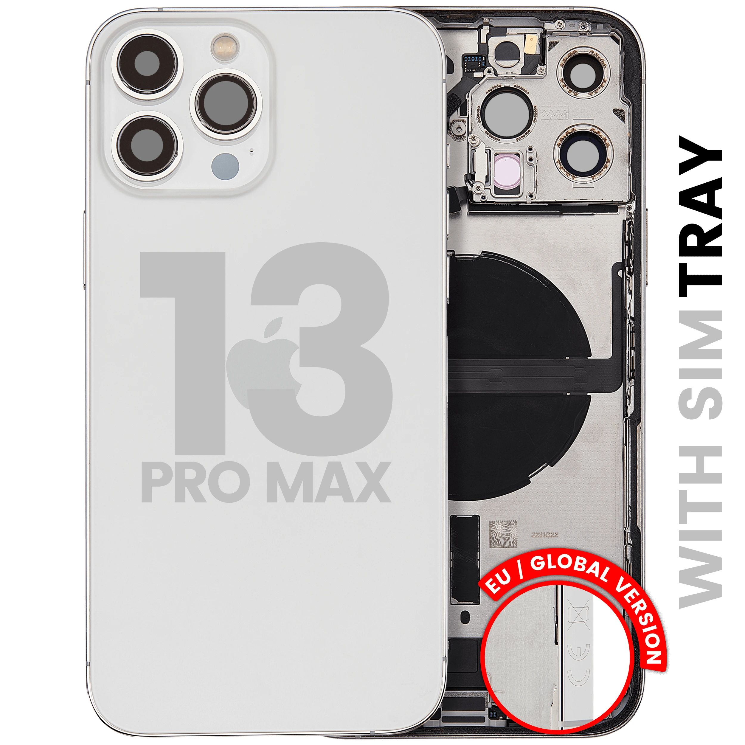 Scocca posteriore con flat connettore di ricarica e minuteria per iPhone 13 Pro Max (EU / Global Version) (Used Service Pack Pull: Grade B) (Argento)