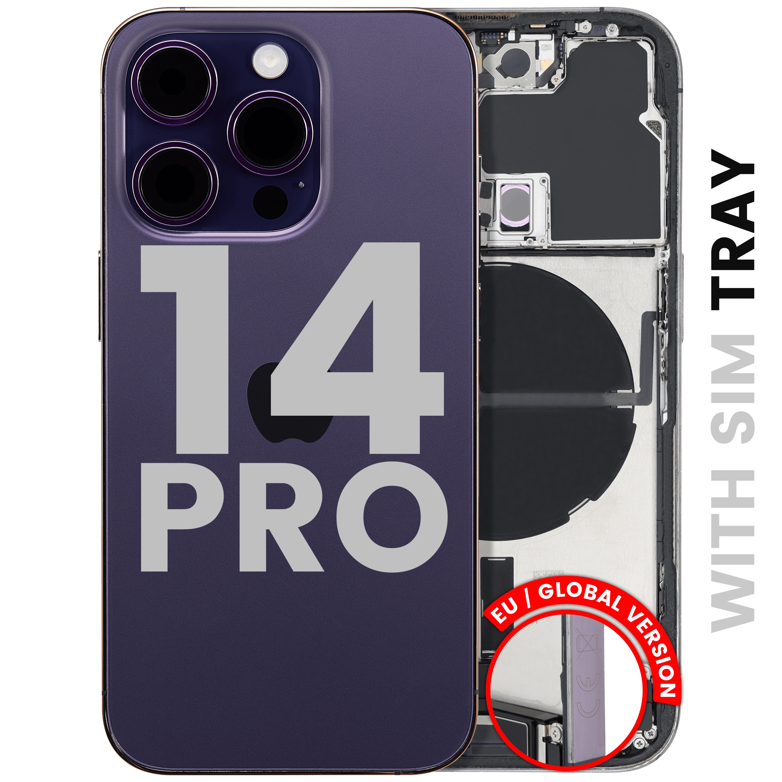 Scocca posteriore con flat connettore di ricarica e minuteria per iPhone 14 Pro (EU / Global Version) (Used Service Pack Pull: Grade C) (Deep Viola)