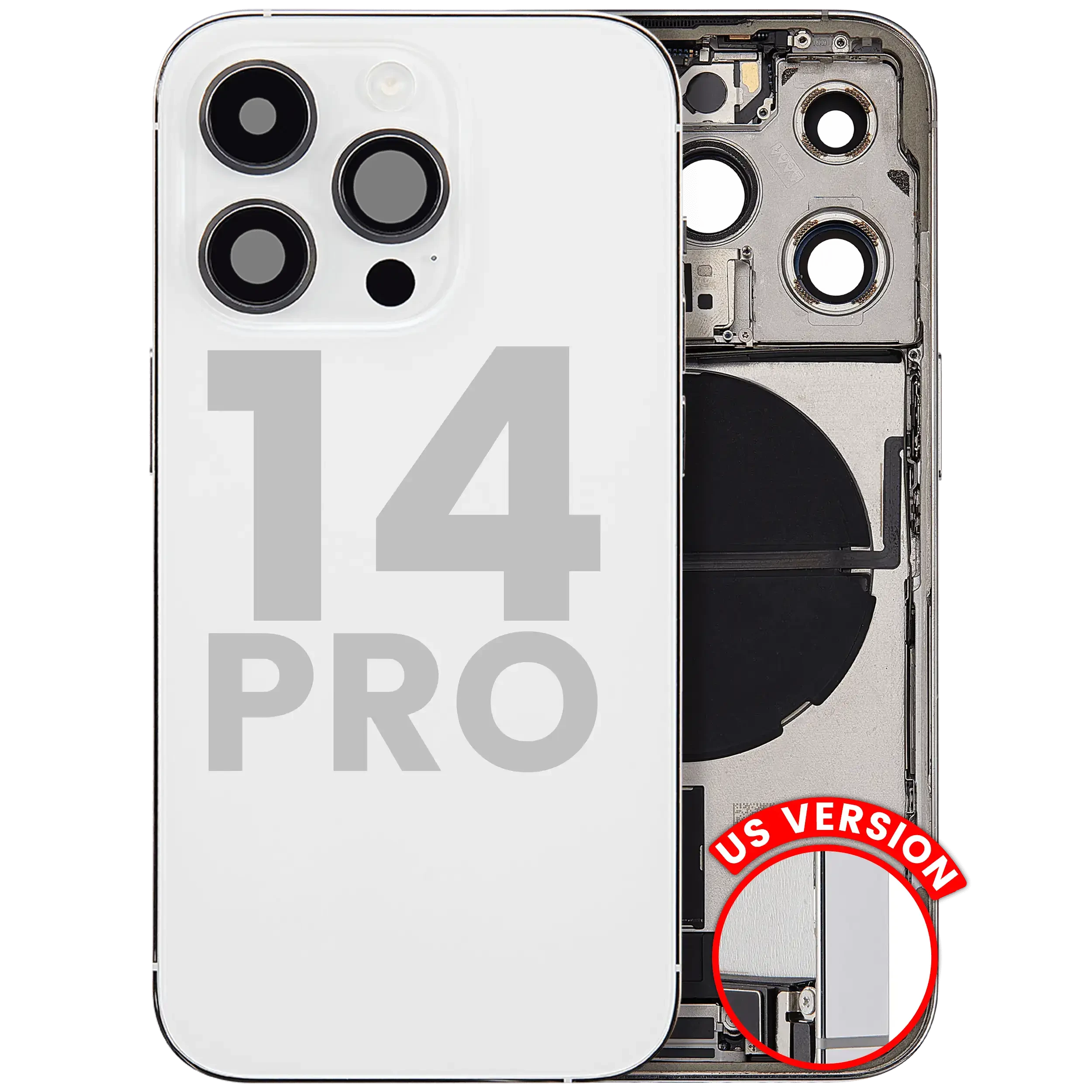 Scocca posteriore con flat connettore di ricarica e minuteria per iPhone 14 Pro (US Version) (Used Service Pack Pull: Grade C) (Argento)