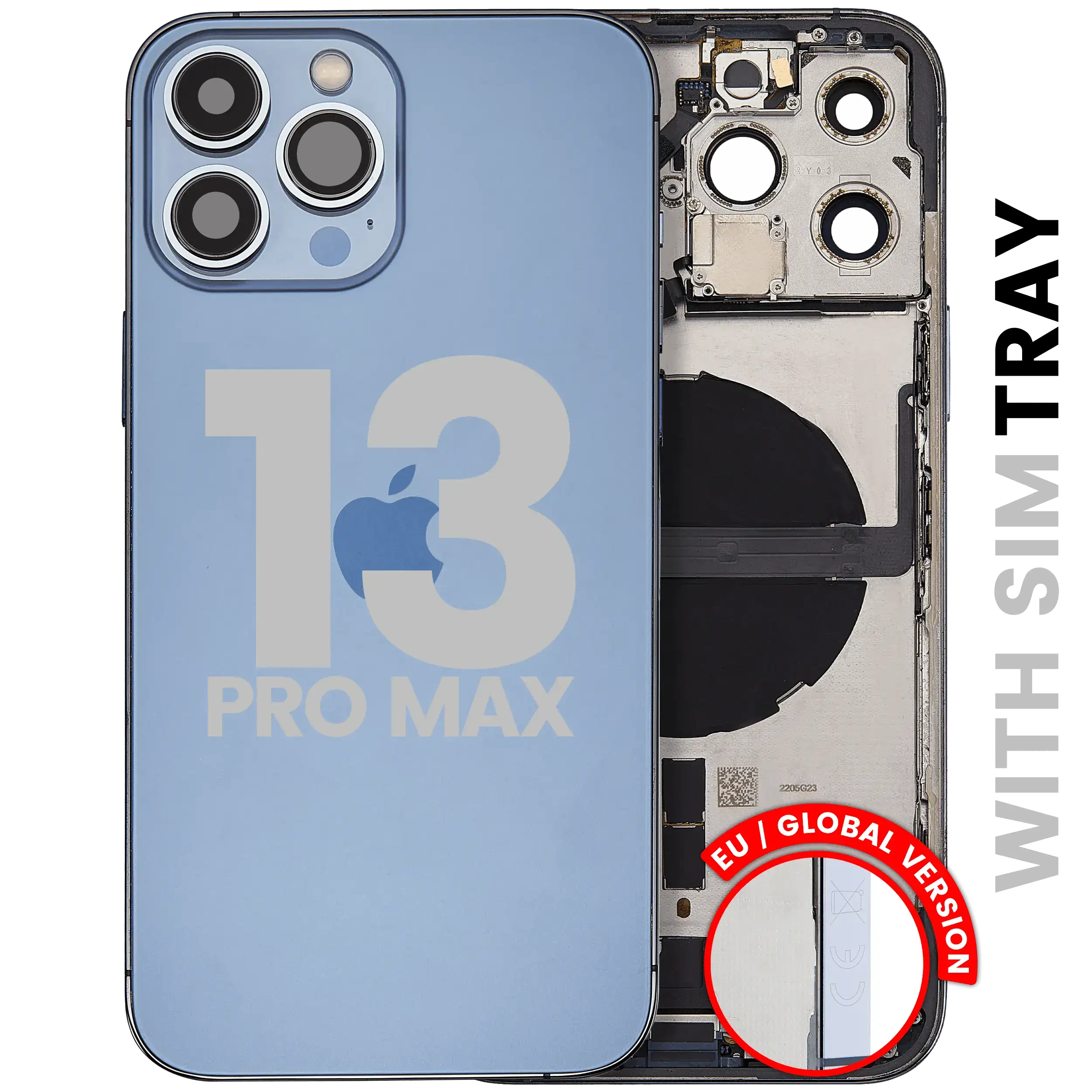 Scocca posteriore con flat connettore di ricarica e minuteria per iPhone 13 Pro Max (EU / Global Version) (Used Service Pack Pull: Grade C) (Sierra Blu)
