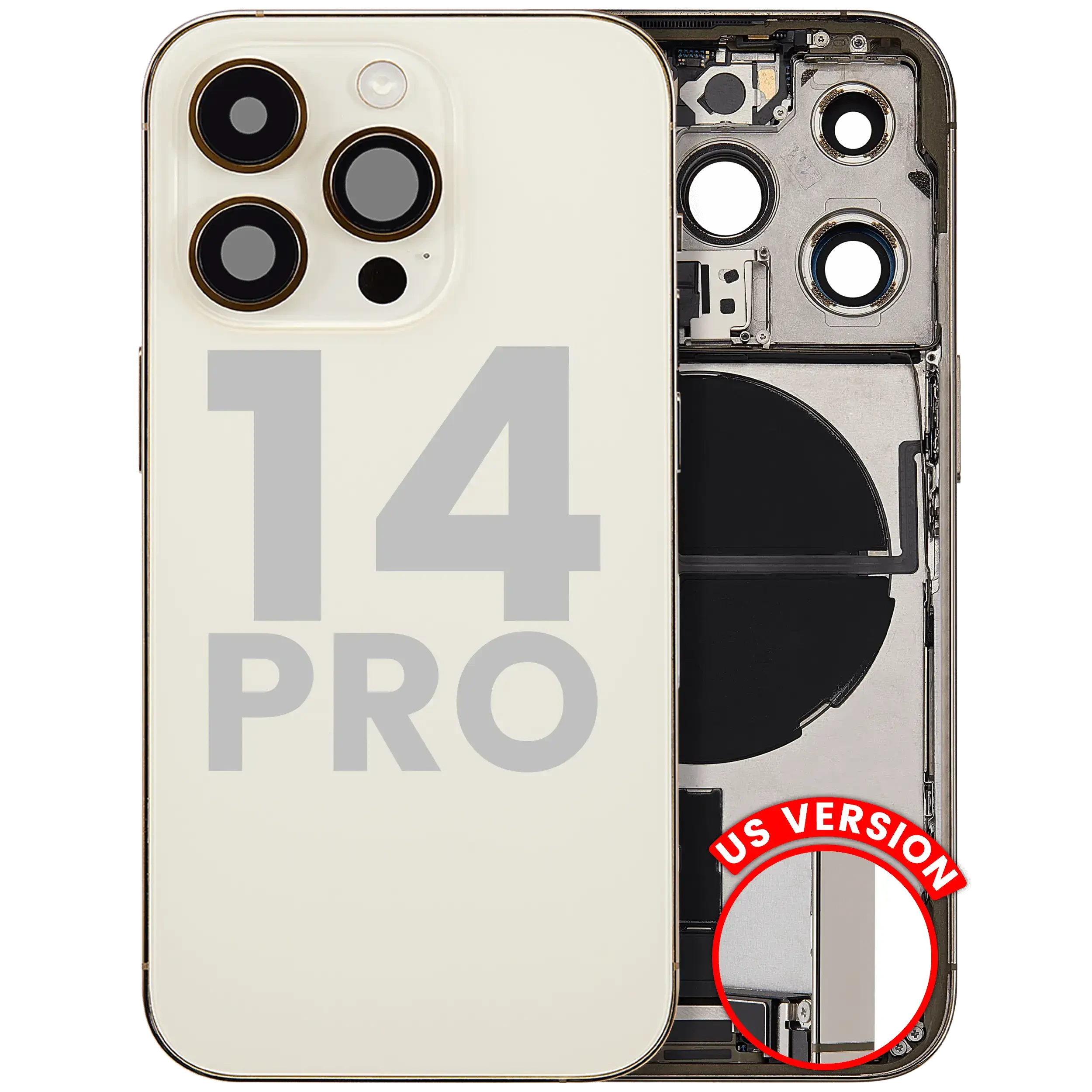 Scocca posteriore con flat connettore di ricarica e minuteria per iPhone 14 Pro (US Version) (Used Service Pack Pull: Grade B) (Oro)