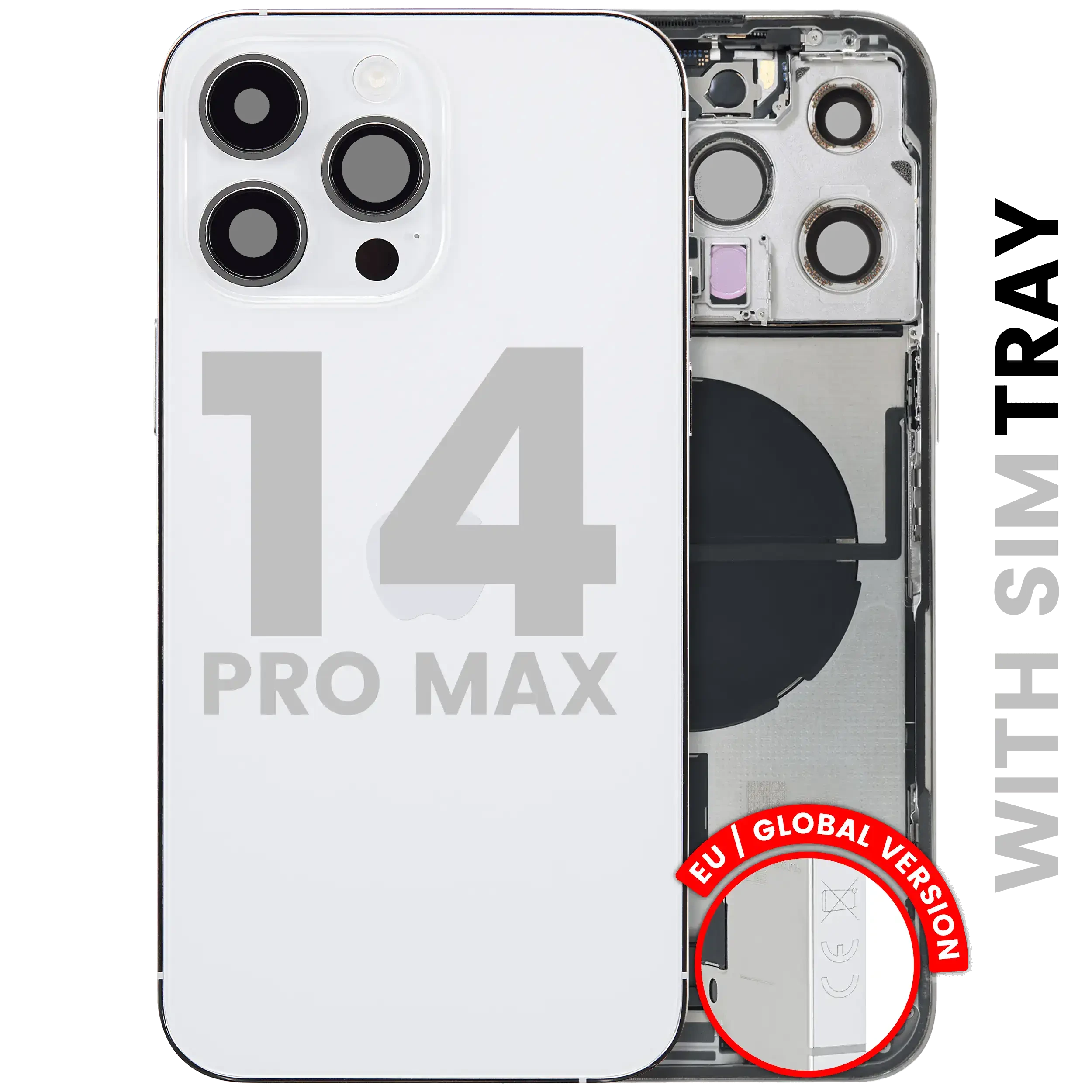 Scocca posteriore con flat connettore di ricarica e minuteria per iPhone 14 Pro Max (EU / Global Version) (Used Service Pack Pull: Grade B) (Argento)