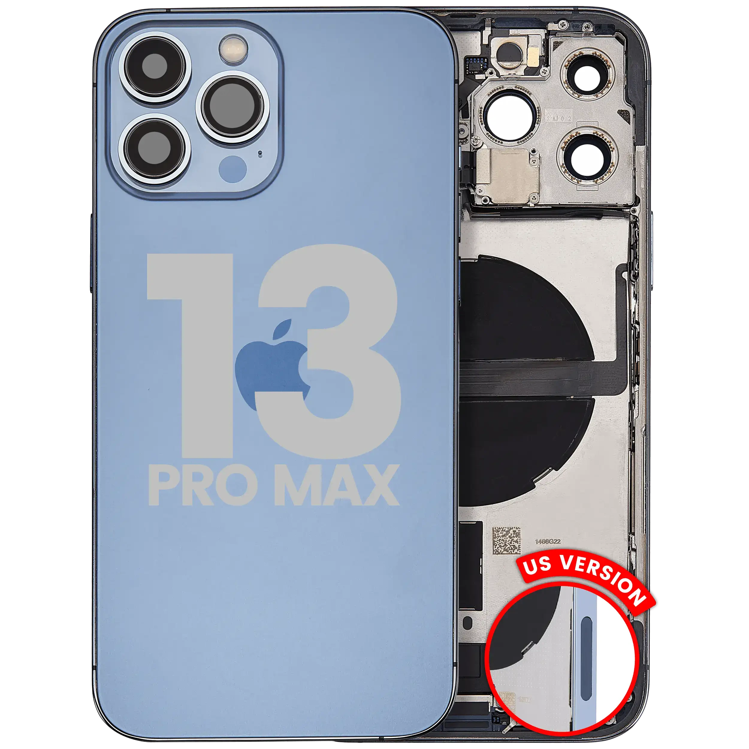 Scocca posteriore con flat connettore di ricarica e minuteria per iPhone 13 Pro Max (US Version) (Used Service Pack Pull: Grade B) (Sierra Blu)