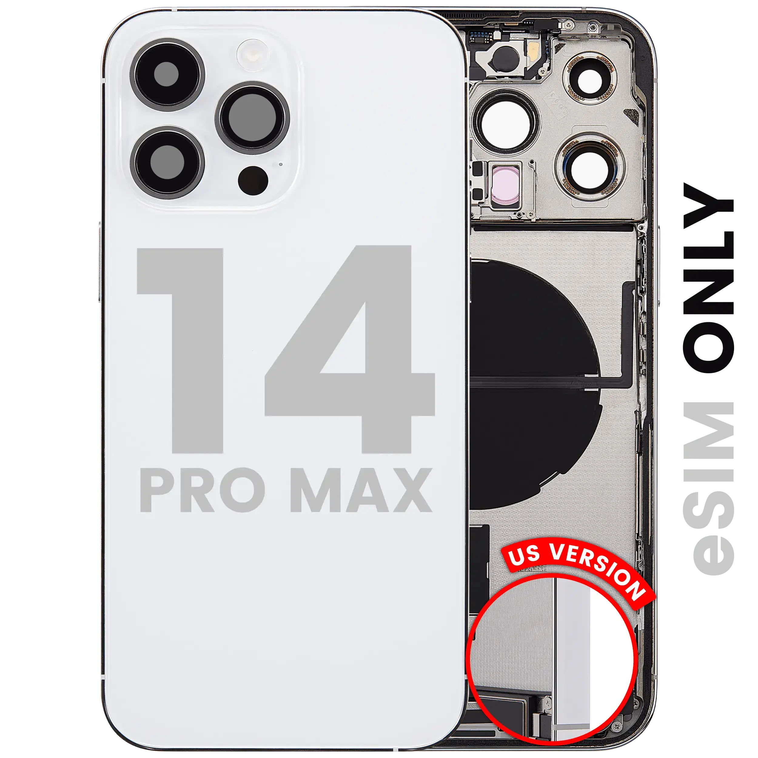 Scocca posteriore con flat connettore di ricarica e minuteria per iPhone 14 Pro Max (US Version) (Used Service Pack Pull: grado A) (Argento)