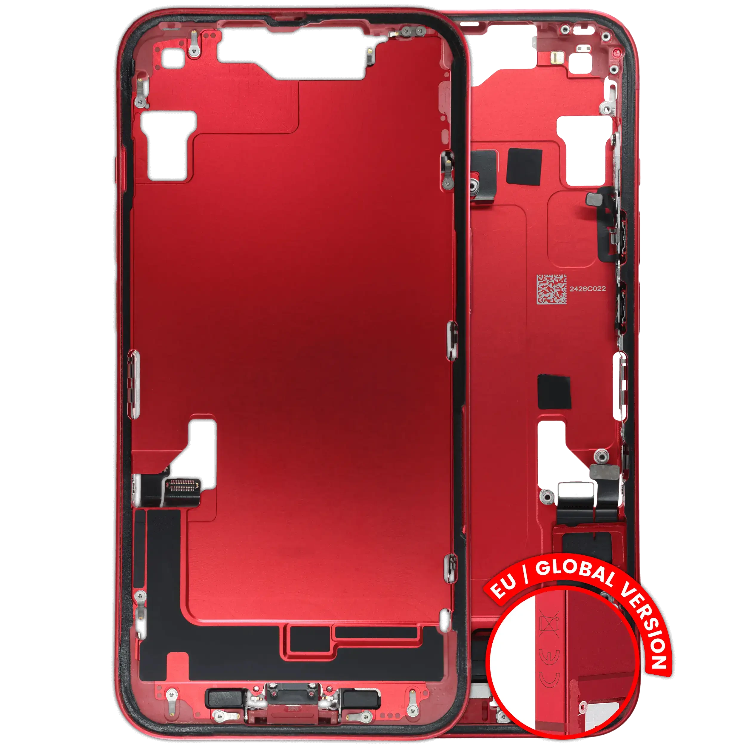 Frame centrale W/ Connettore di ricarica flat e Minuteria per iPhone 14 (EU / Global Version) (Used Service Pack Pull: Grade C) (Rosso)