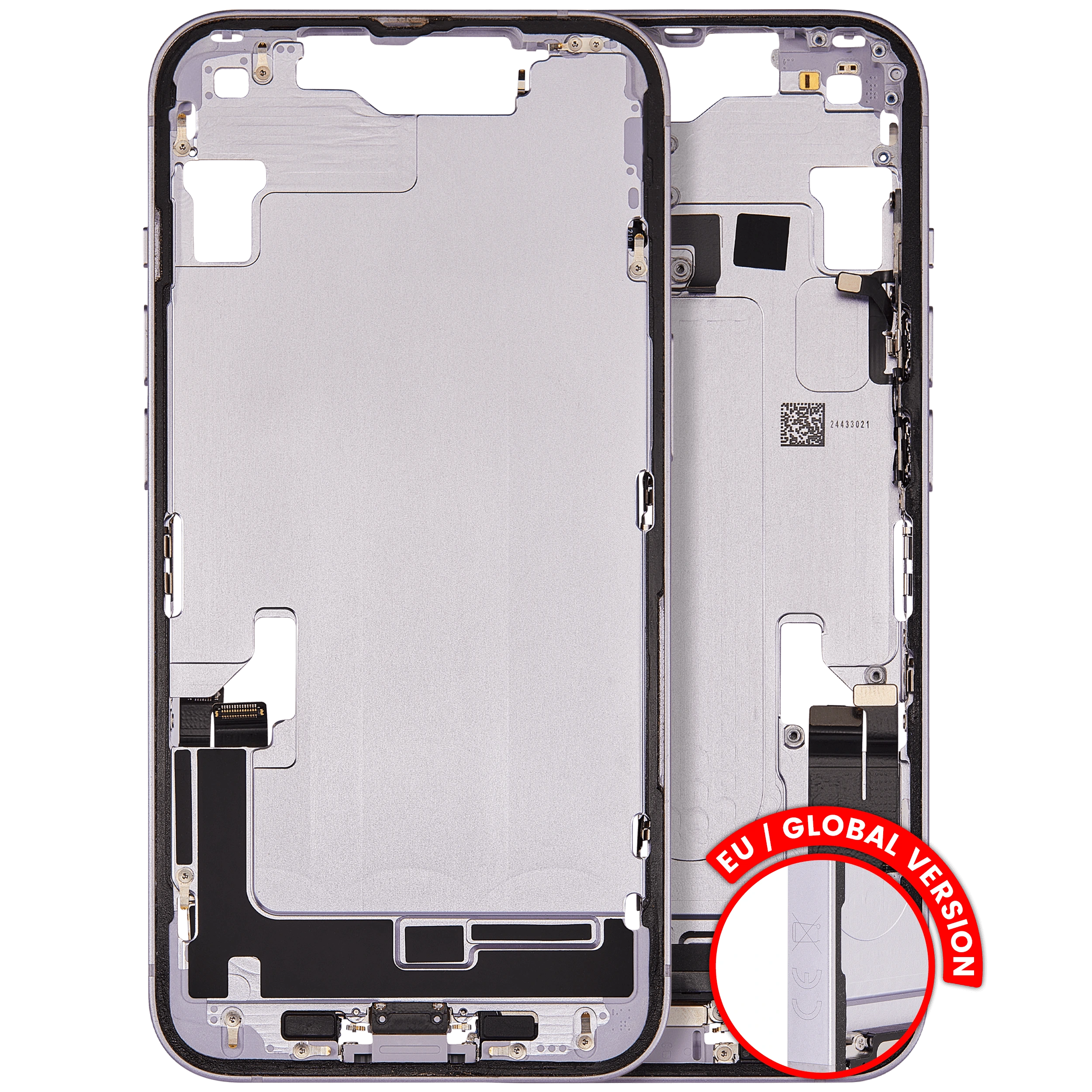 Frame centrale W/ Connettore di ricarica flat e Minuteria per iPhone 14 (EU / Global Version) (Used Service Pack Pull: Grade B) (Viola)