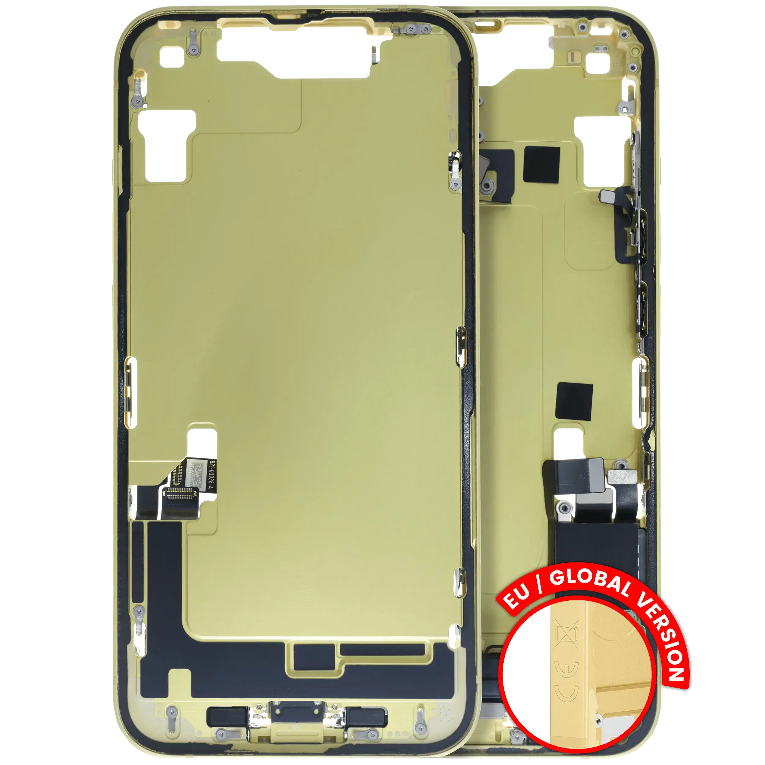Frame centrale W/ Connettore di ricarica flat e Minuteria per iPhone 14 (EU / Global Version) (Used Service Pack Pull: Grade B) (Giallo)