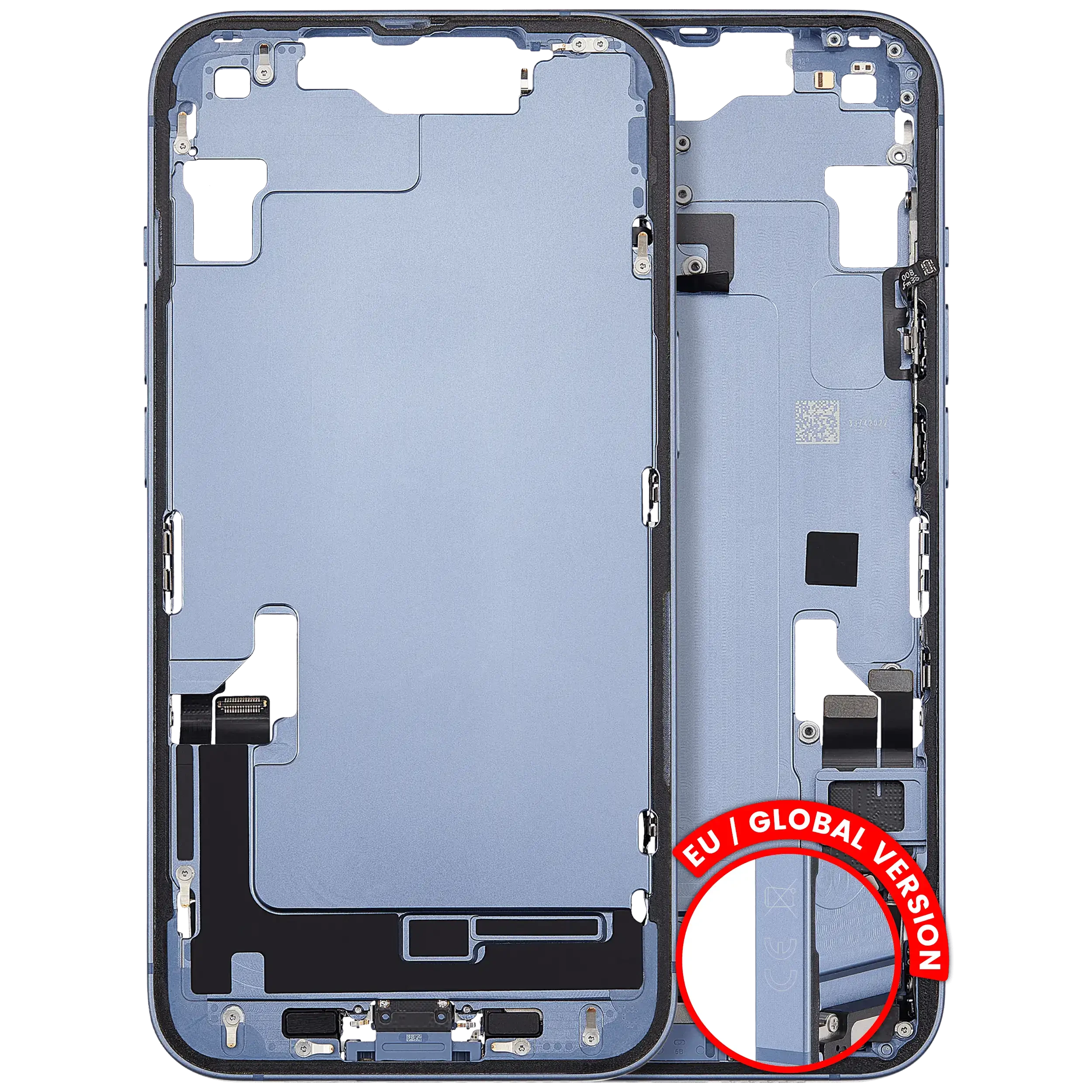 Frame centrale W/ Connettore di ricarica flat e Minuteria per iPhone 14 (EU / Global Version) (Used Service Pack Pull: Grade C) (Blu)