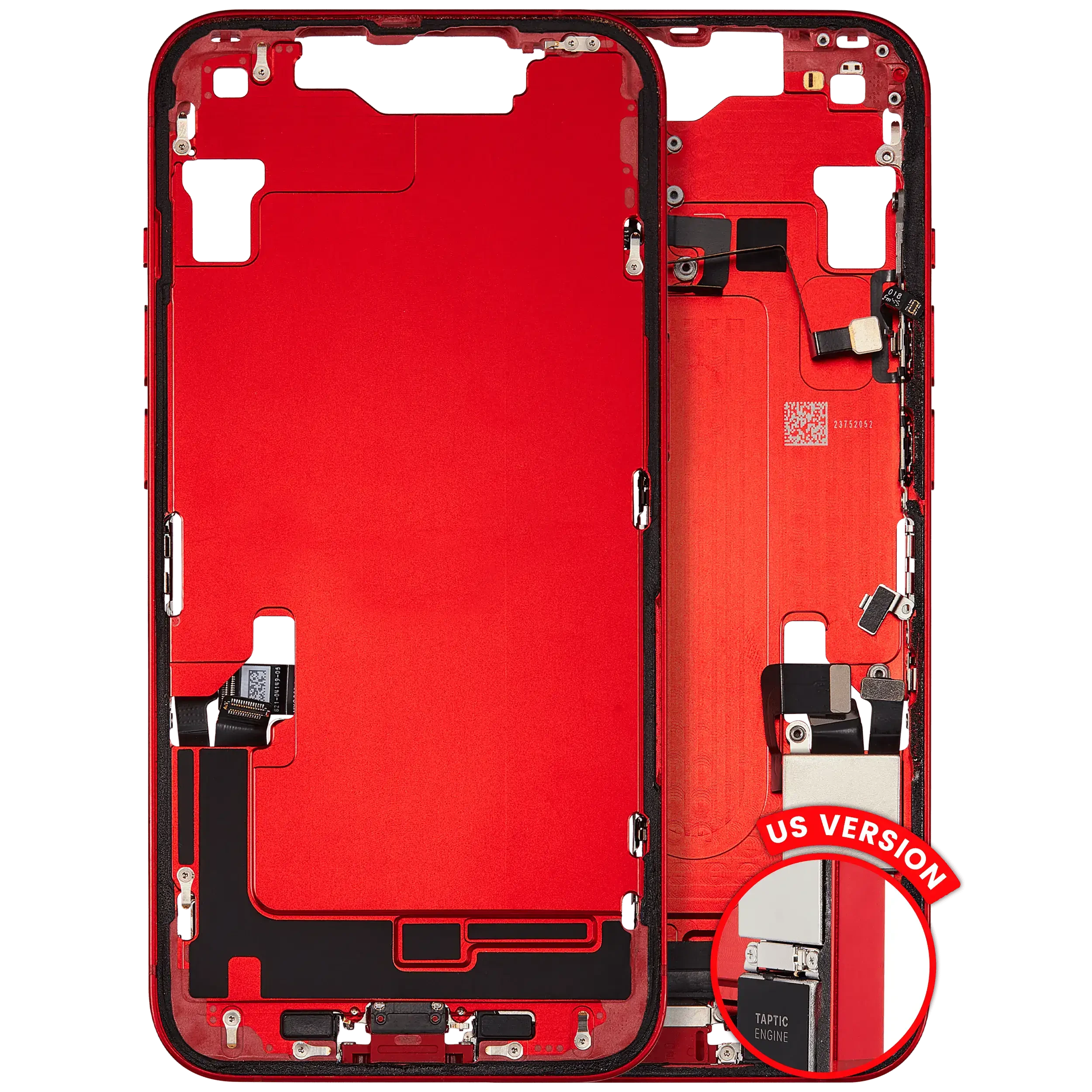 Frame centrale W/ Connettore di ricarica flat e Minuteria per iPhone 14 (US Version) (Used Service Pack Pull: grado A) (Rosso)