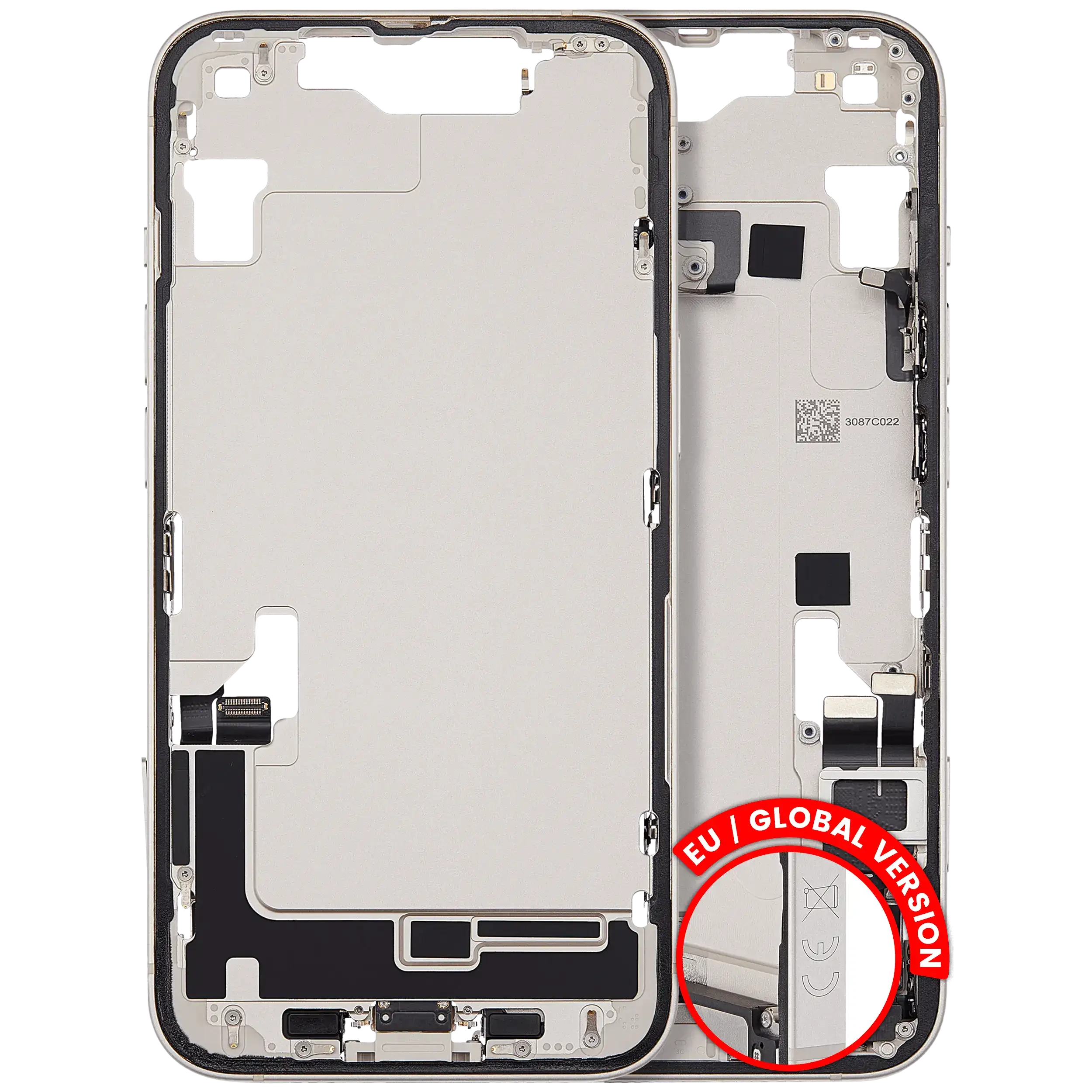 Frame centrale W/ Connettore di ricarica flat e Minuteria per iPhone 14 (EU / Global Version) (Used Service Pack Pull: Grade B) (Galassia)