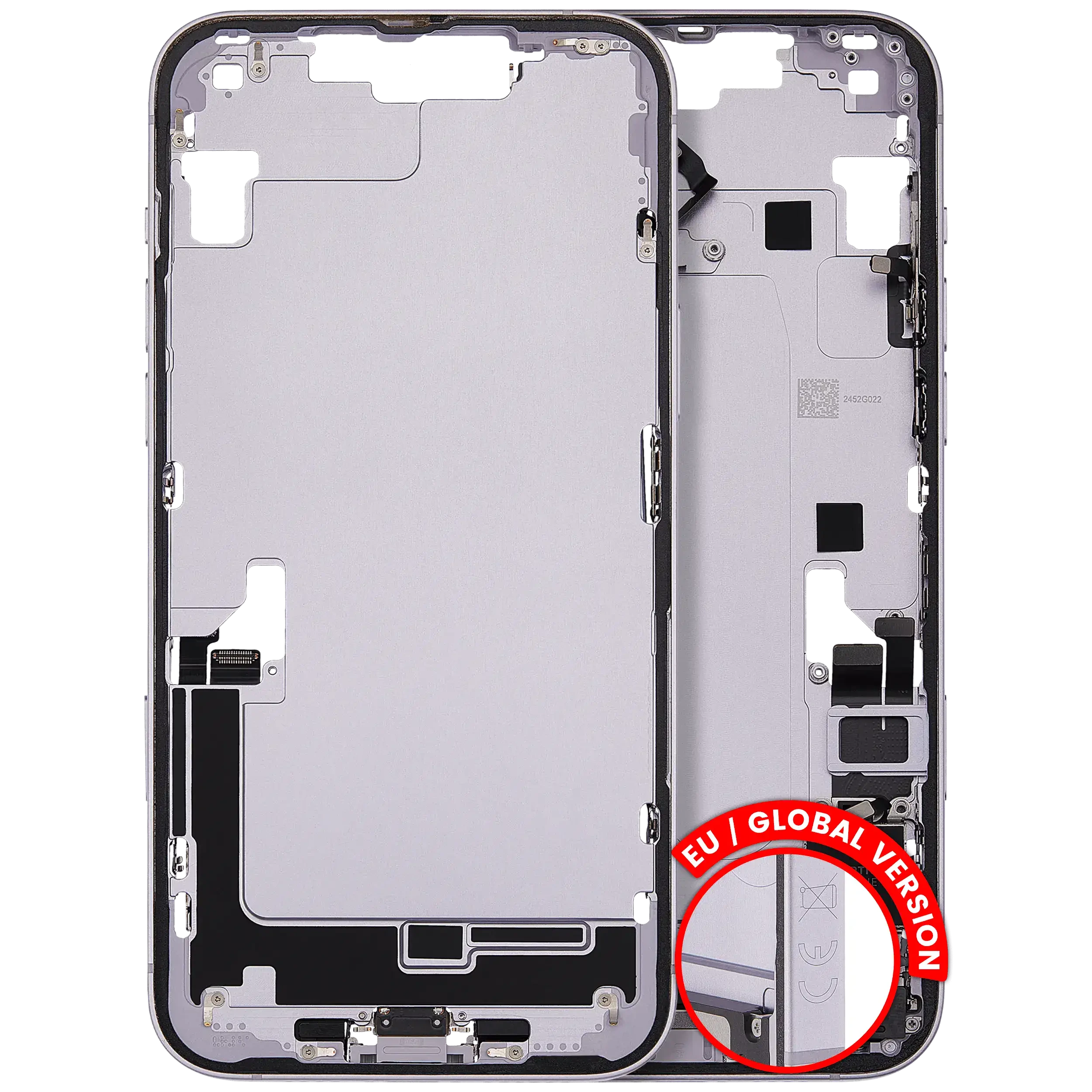Frame centrale W/ Connettore di ricarica flat e Minuteria per iPhone 14 Plus (EU / Global Version) (Used Service Pack Pull: Grade B) (Viola)