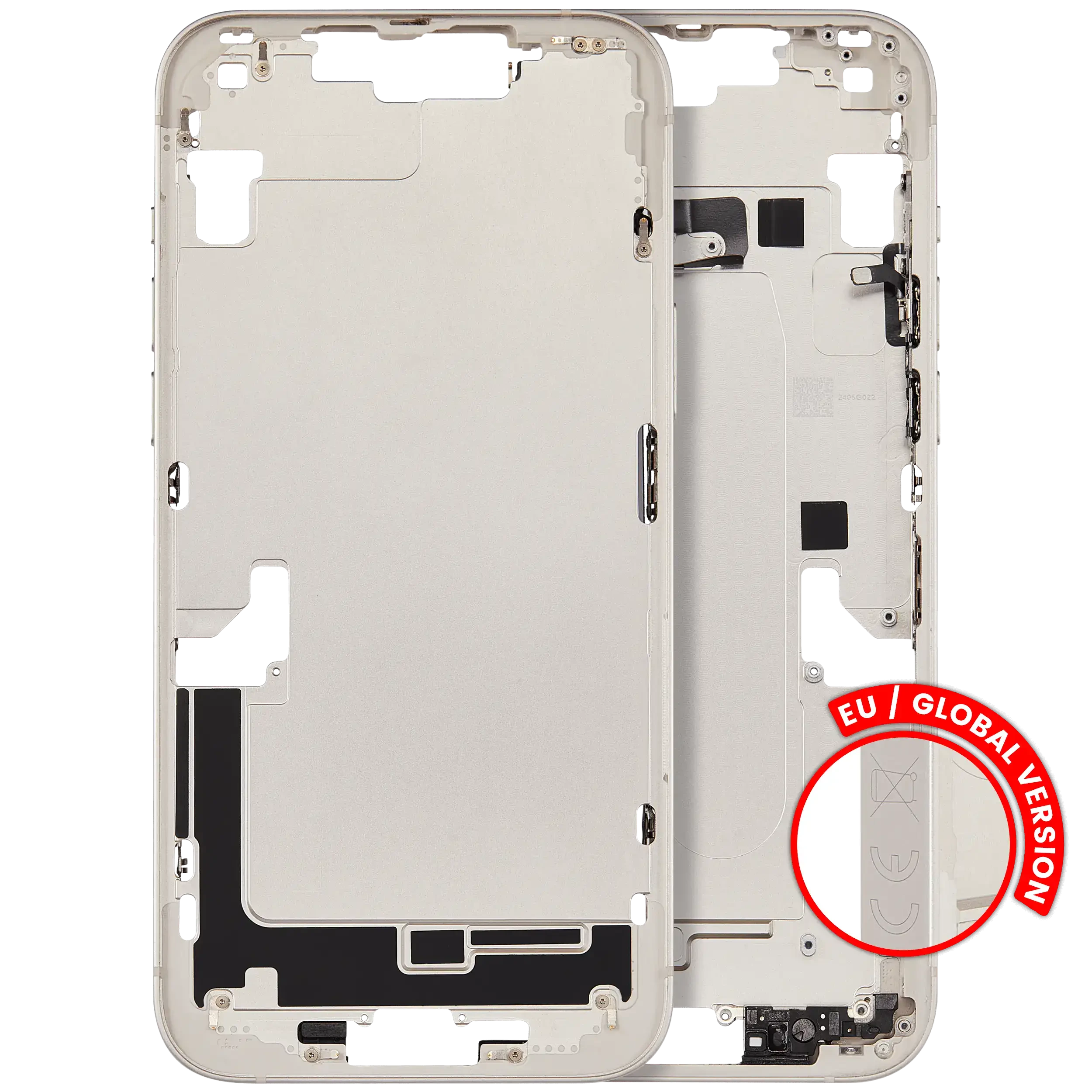 Frame centrale W/ Connettore di ricarica flat e Minuteria per iPhone 14 Plus (EU / Global Version) (Used Service Pack Pull: grado A) (Galassia)