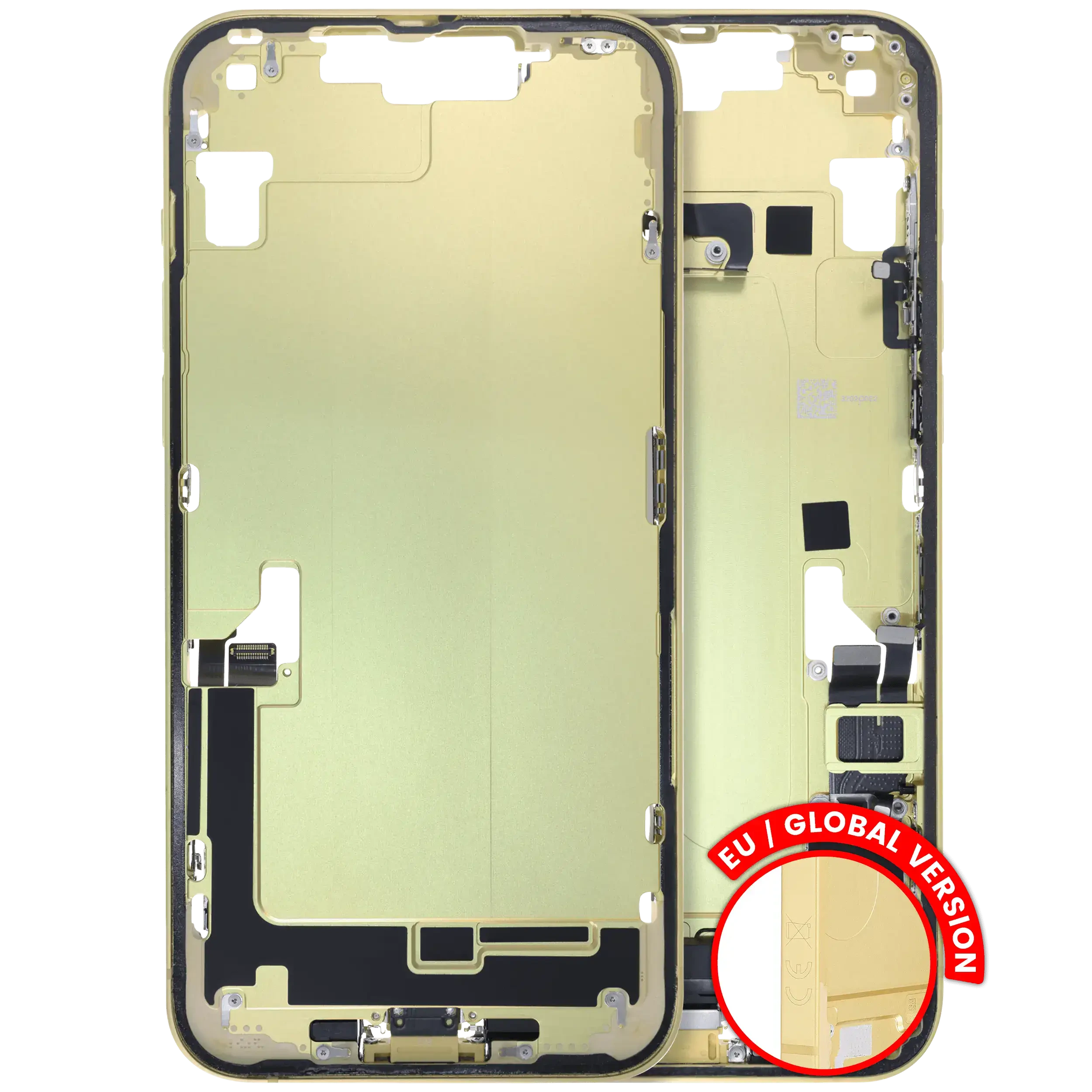 Frame centrale W/ Connettore di ricarica flat e Minuteria per iPhone 14 Plus (EU / Global Version) (Used Service Pack Pull: Grade B) (Giallo)