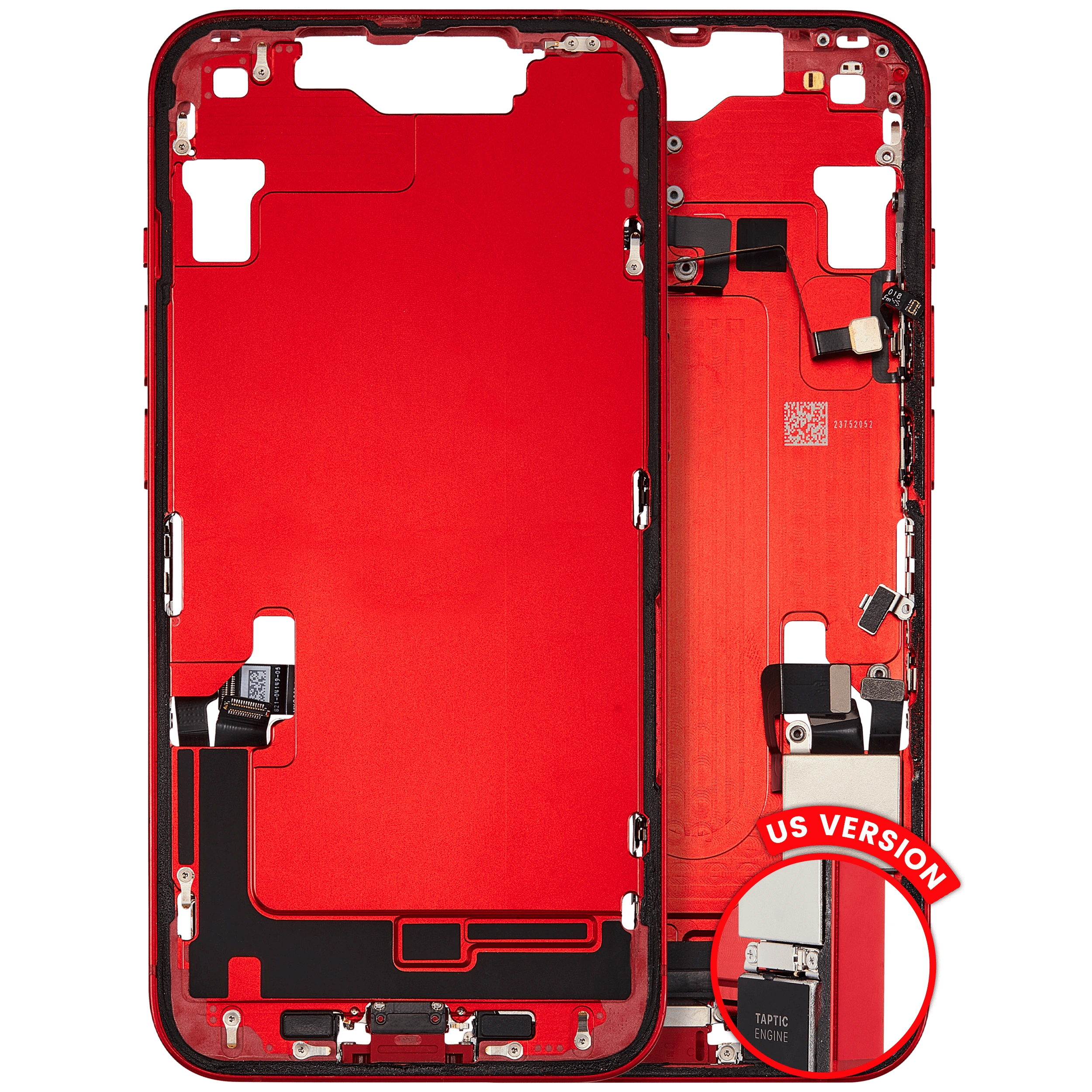 Frame centrale W/ Connettore di ricarica flat e Minuteria per iPhone 14 (US Version) (Used Service Pack Pull: Grade B) (Rosso)
