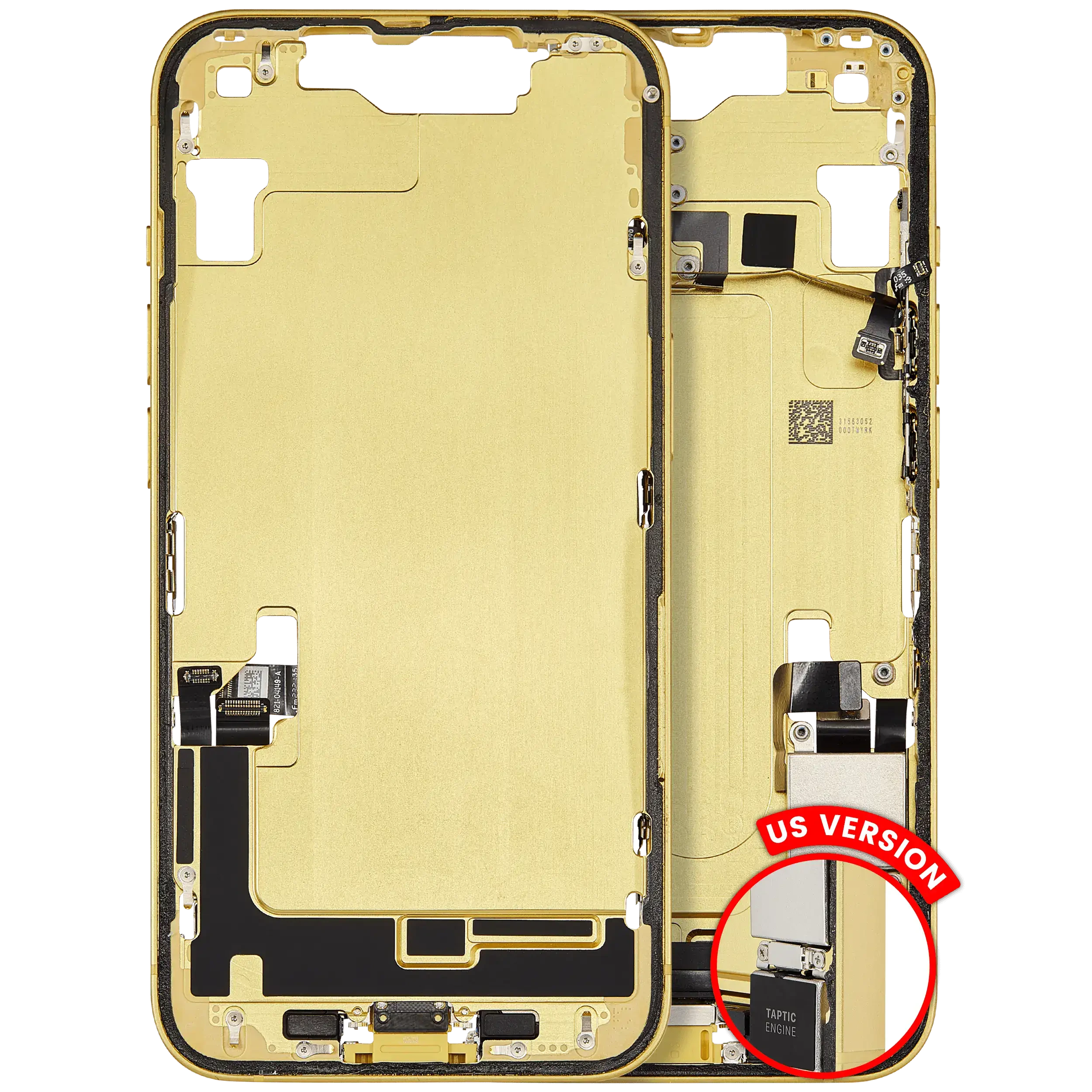 Frame centrale W/ Connettore di ricarica flat e Minuteria per iPhone 14 (US Version) (Used Service Pack Pull: Grade B) (Giallo)