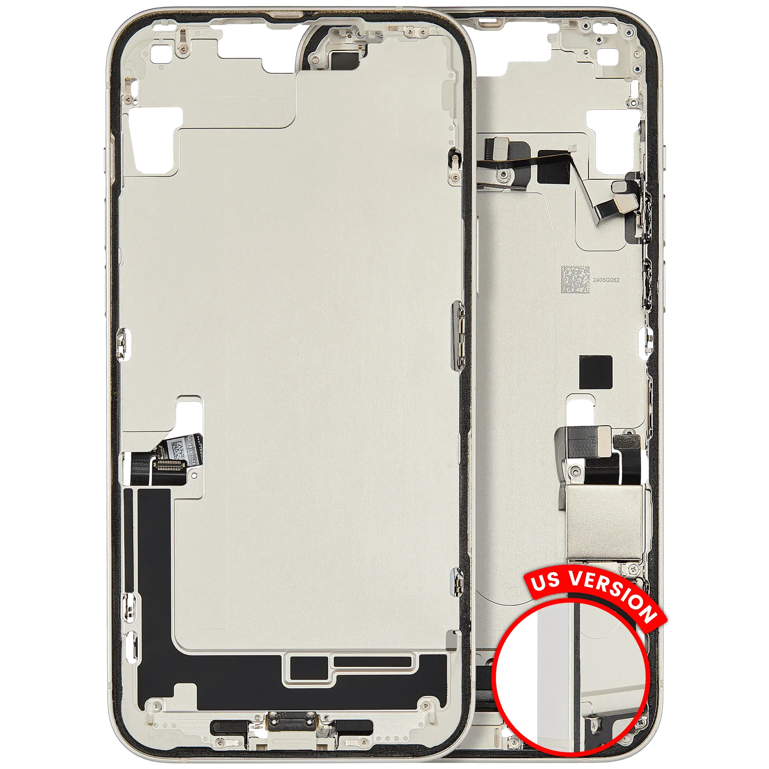 Frame centrale W/ Connettore di ricarica flat e Minuteria per iPhone 14 Plus (US Version) (Used Service Pack Pull: Grade C) (Galassia)