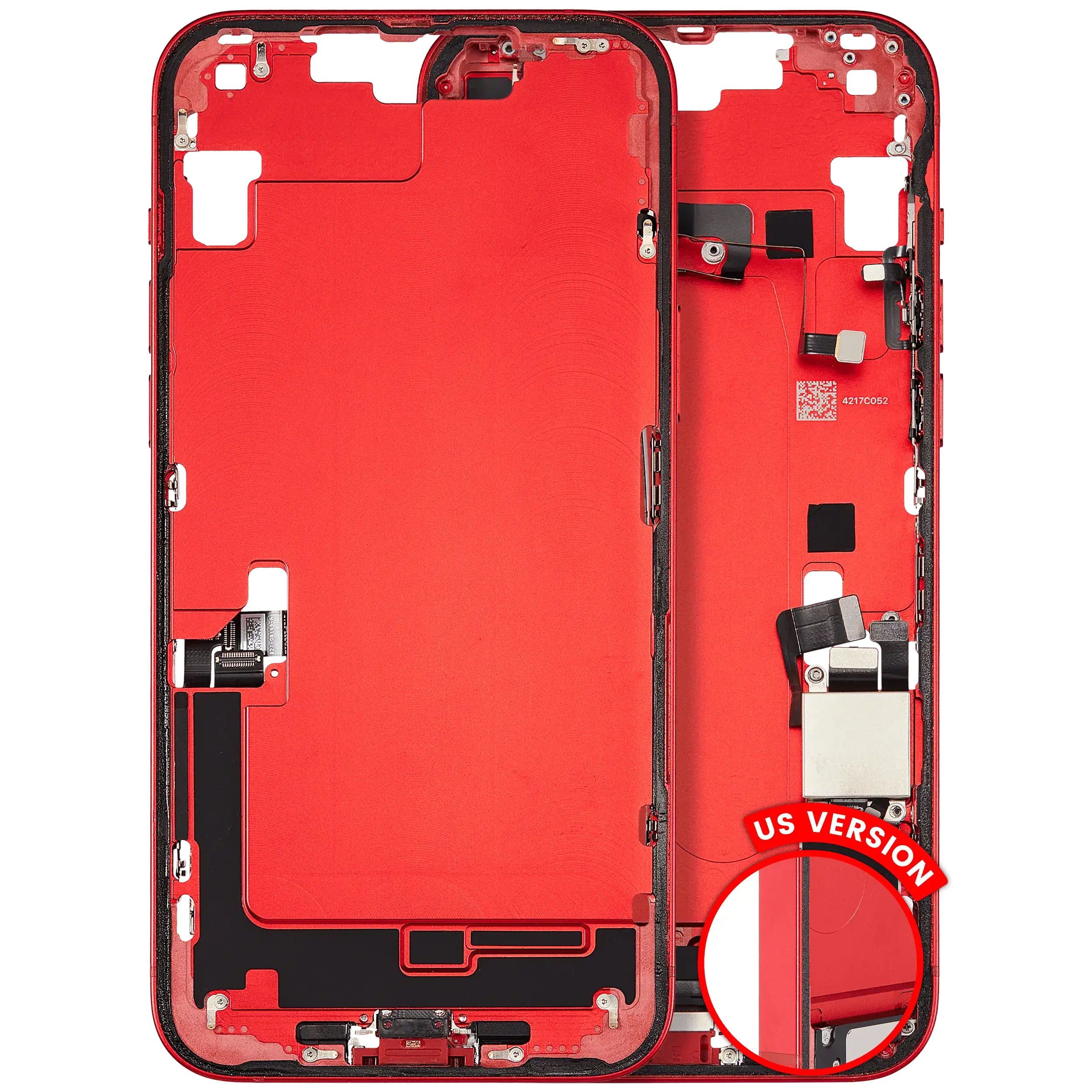 Frame centrale W/ Connettore di ricarica flat e Minuteria per iPhone 14 Plus (US Version) (Used Service Pack Pull: Grade B) (Rosso)