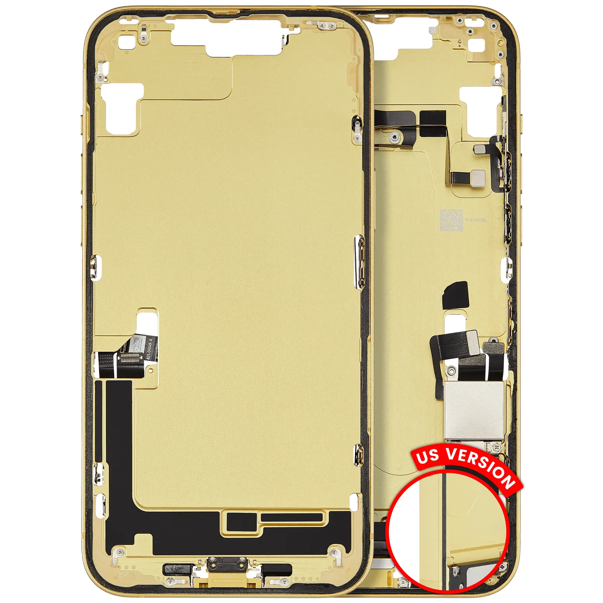 Frame centrale W/ Connettore di ricarica flat e Minuteria per iPhone 14 Plus (US Version) (Used Service Pack Pull: Grade C) (Giallo)