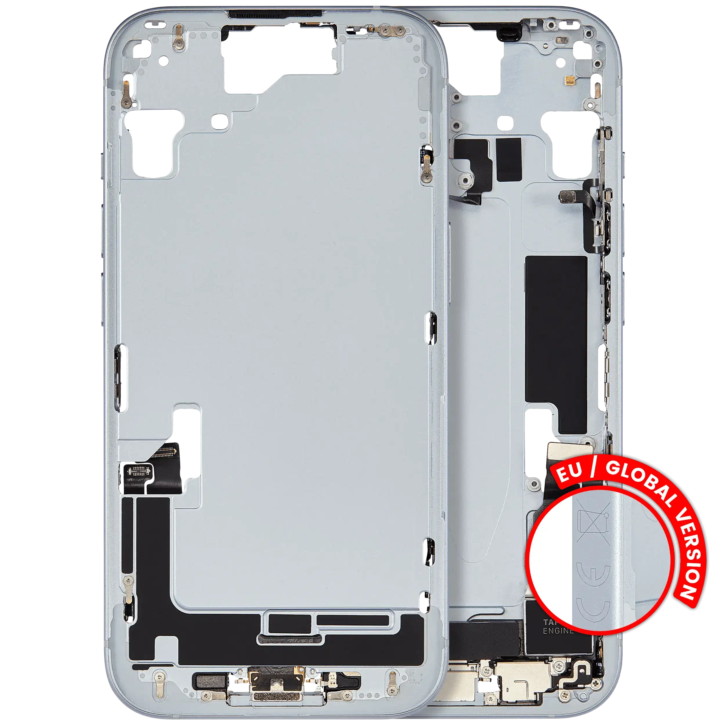 Frame centrale W/ Connettore di ricarica flat e Minuteria per iPhone 15 (EU / Global Version) (Used Service Pack Pull: grado A) (Blu)