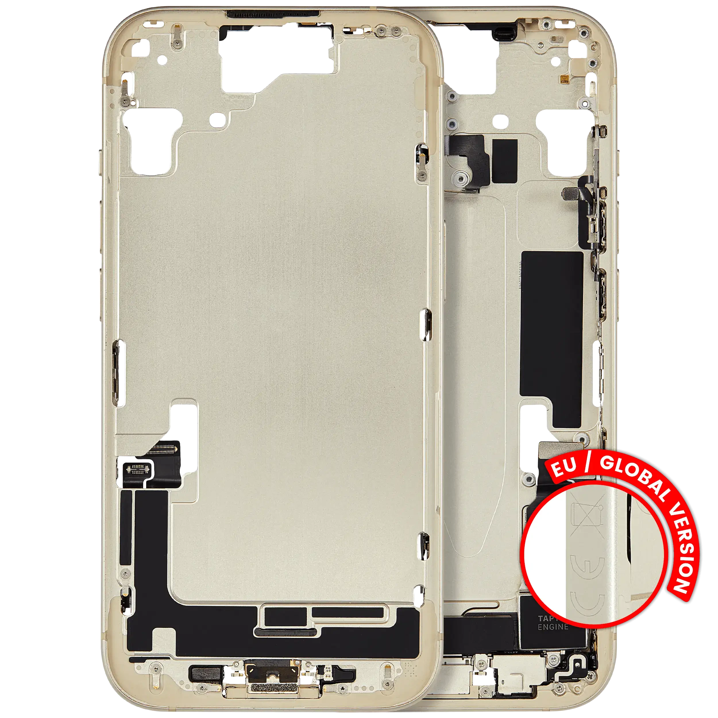 Frame centrale W/ Connettore di ricarica flat e Minuteria per iPhone 15 (EU / Global Version) (Used Service Pack Pull: Grade B) (Giallo)