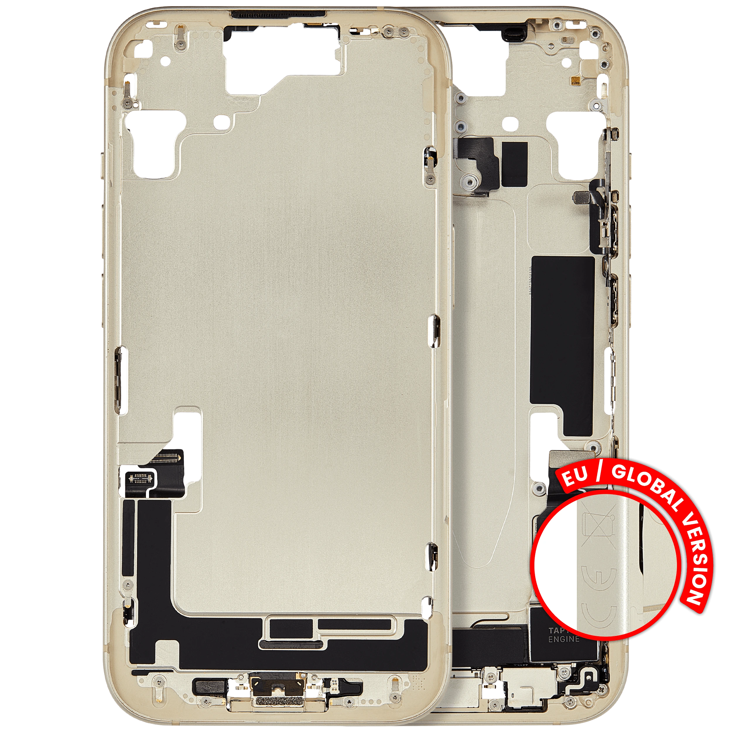 Frame centrale W/ Connettore di ricarica flat e Minuteria per iPhone 15 (EU / Global Version) (Used Service Pack Pull: Grade C) (Giallo)
