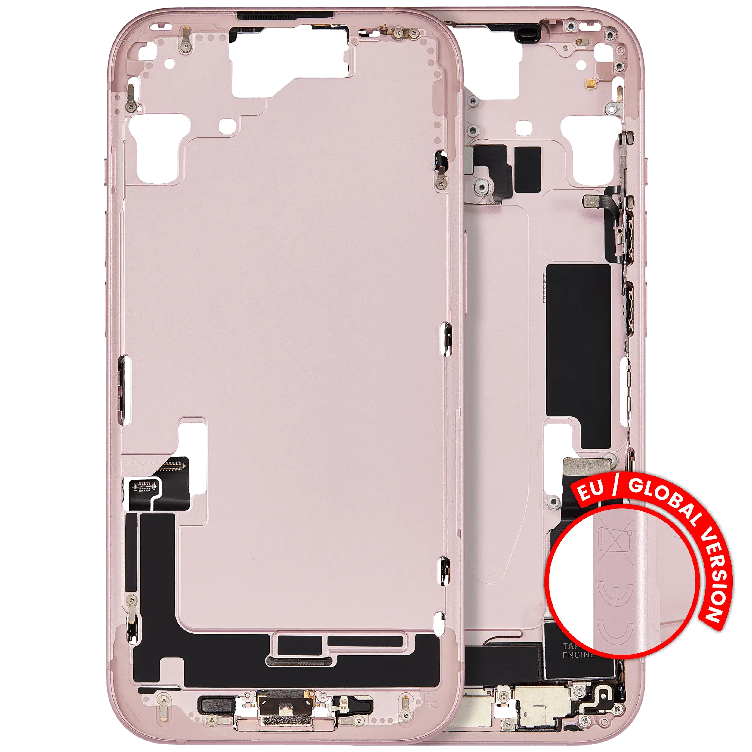 Frame centrale W/ Connettore di ricarica flat e Minuteria per iPhone 15 (EU / Global Version) (Used Service Pack Pull: Grade C) (Rosa)