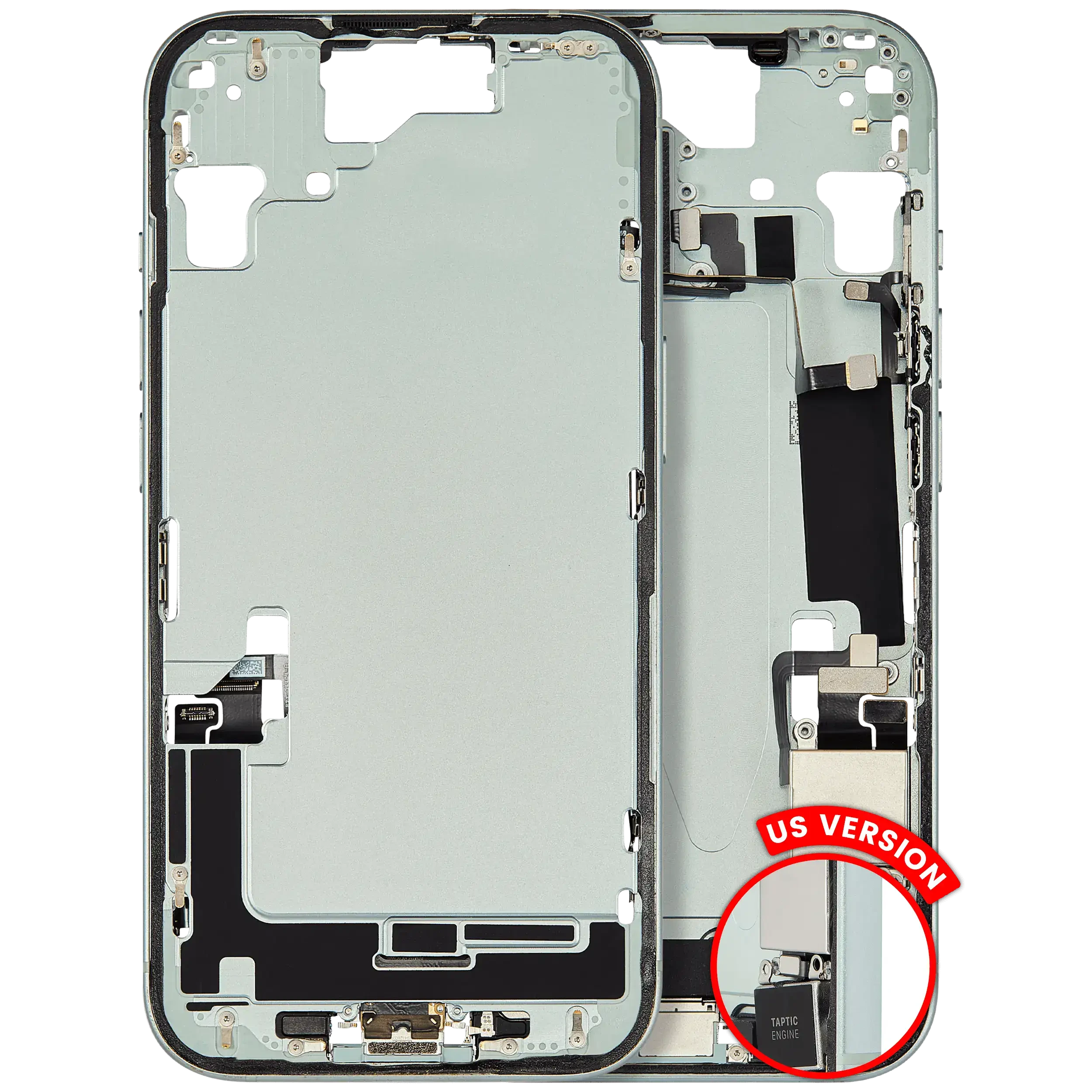 Frame centrale W/ Connettore di ricarica flat e Minuteria per iPhone 15 (US Version) (Used Service Pack Pull: Grade B) (Verde)