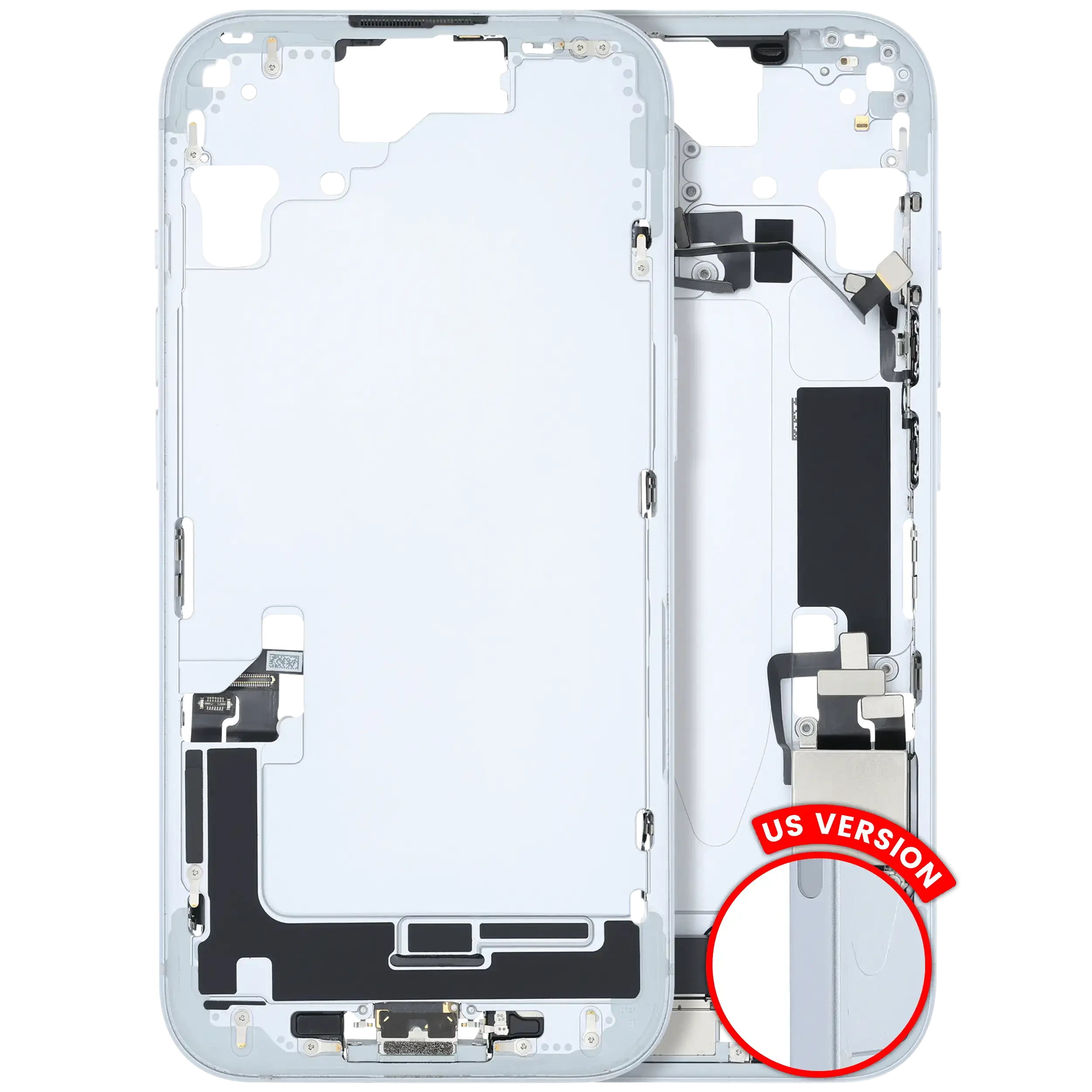 Frame centrale W/ Connettore di ricarica flat e Minuteria per iPhone 15 (US Version) (Used Service Pack Pull: Grade B) (Blu)