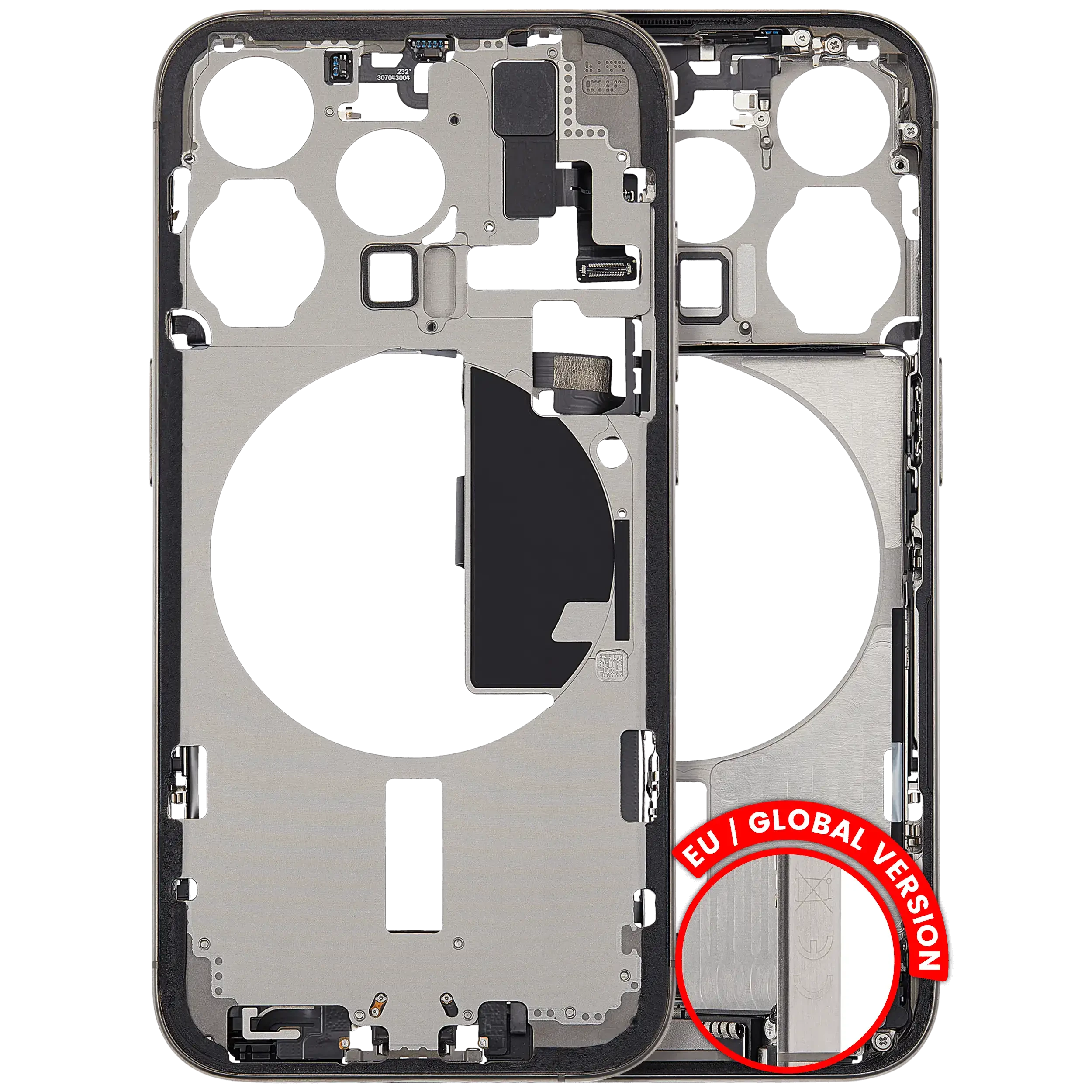 Frame centrale W/ Connettore di ricarica flat e Minuteria per iPhone 15 Pro (EU / Global Version) (Used Service Pack Pull: grado A) (Titanio naturale)