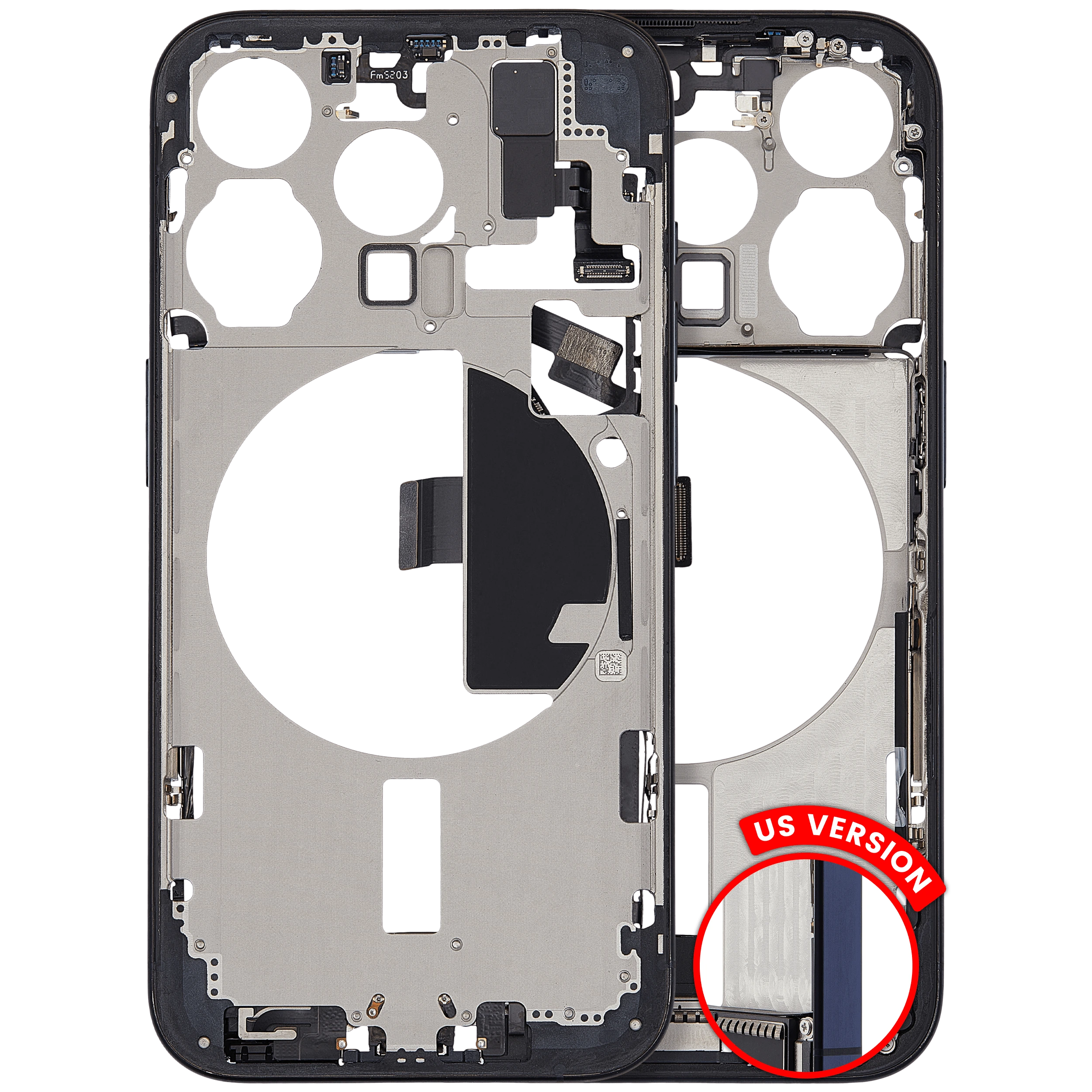Frame centrale W/ Connettore di ricarica flat e Minuteria per iPhone 15 Pro (US Version) (Used Service Pack Pull: Grade B) (Titanio blu)