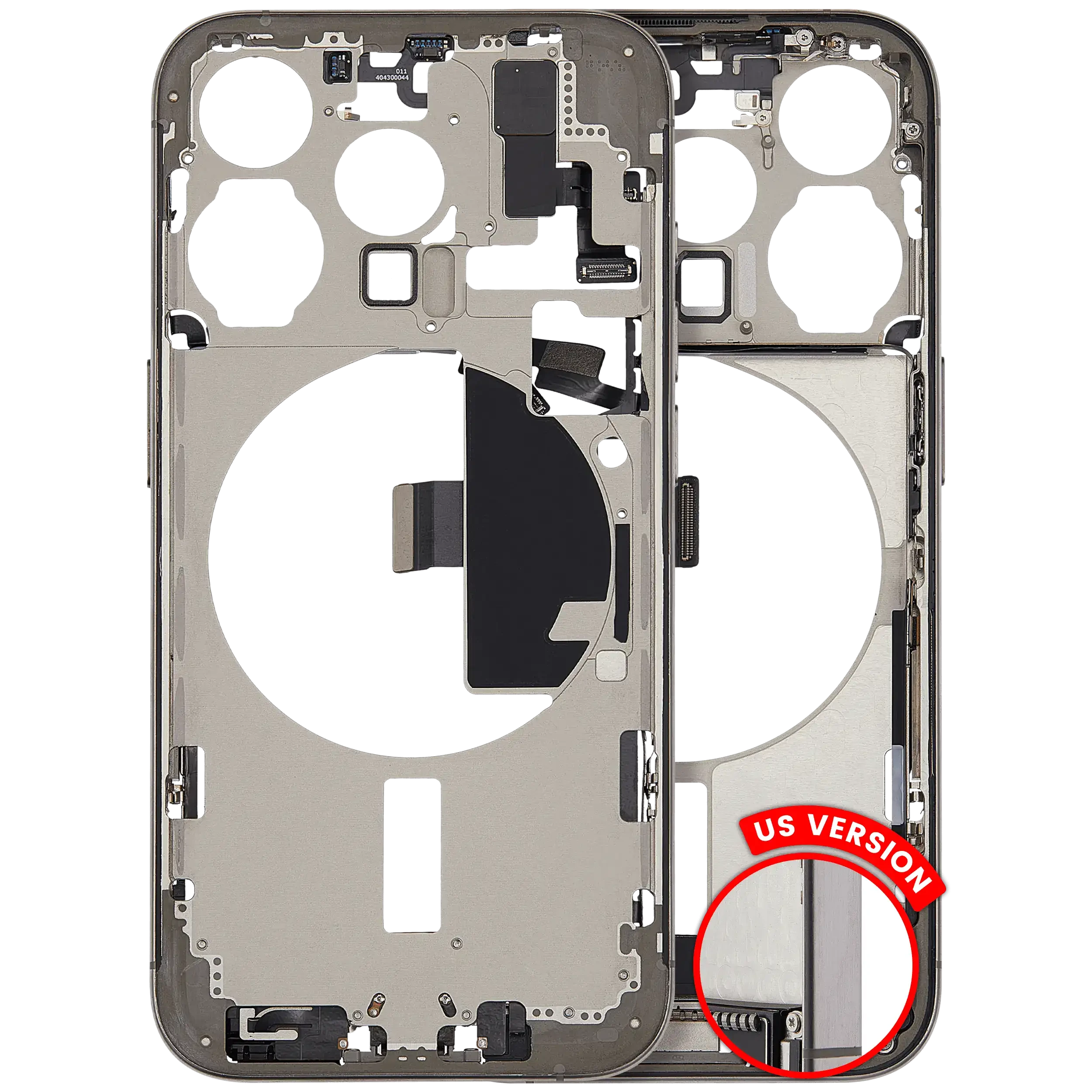 Frame centrale W/ Connettore di ricarica flat e Minuteria per iPhone 15 Pro (US Version) (Used Service Pack Pull: Grade C) (Titanio naturale)