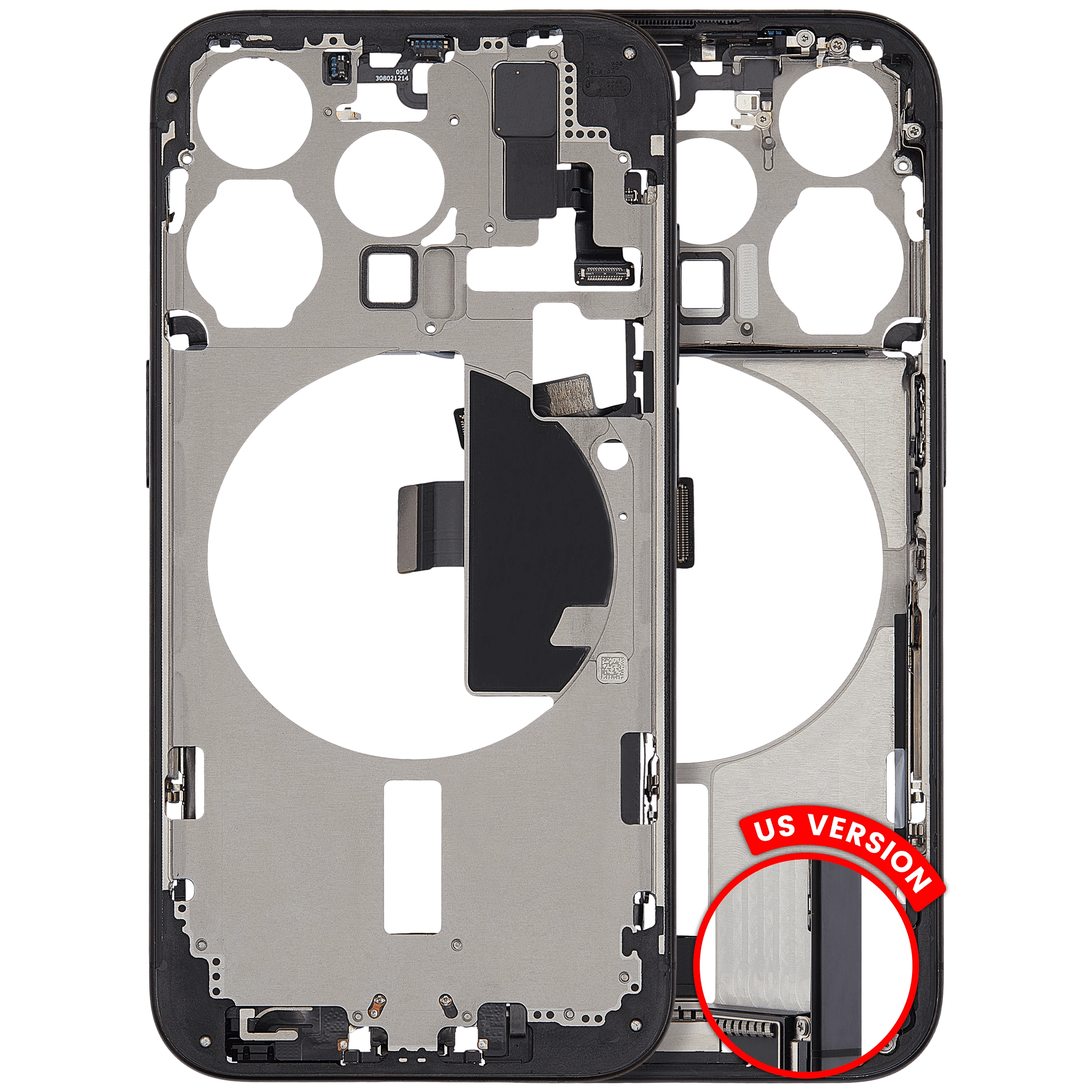 Frame centrale W/ Connettore di ricarica flat e Minuteria per iPhone 15 Pro (US Version) (Used Service Pack Pull: Grade C) (Titanio nero)