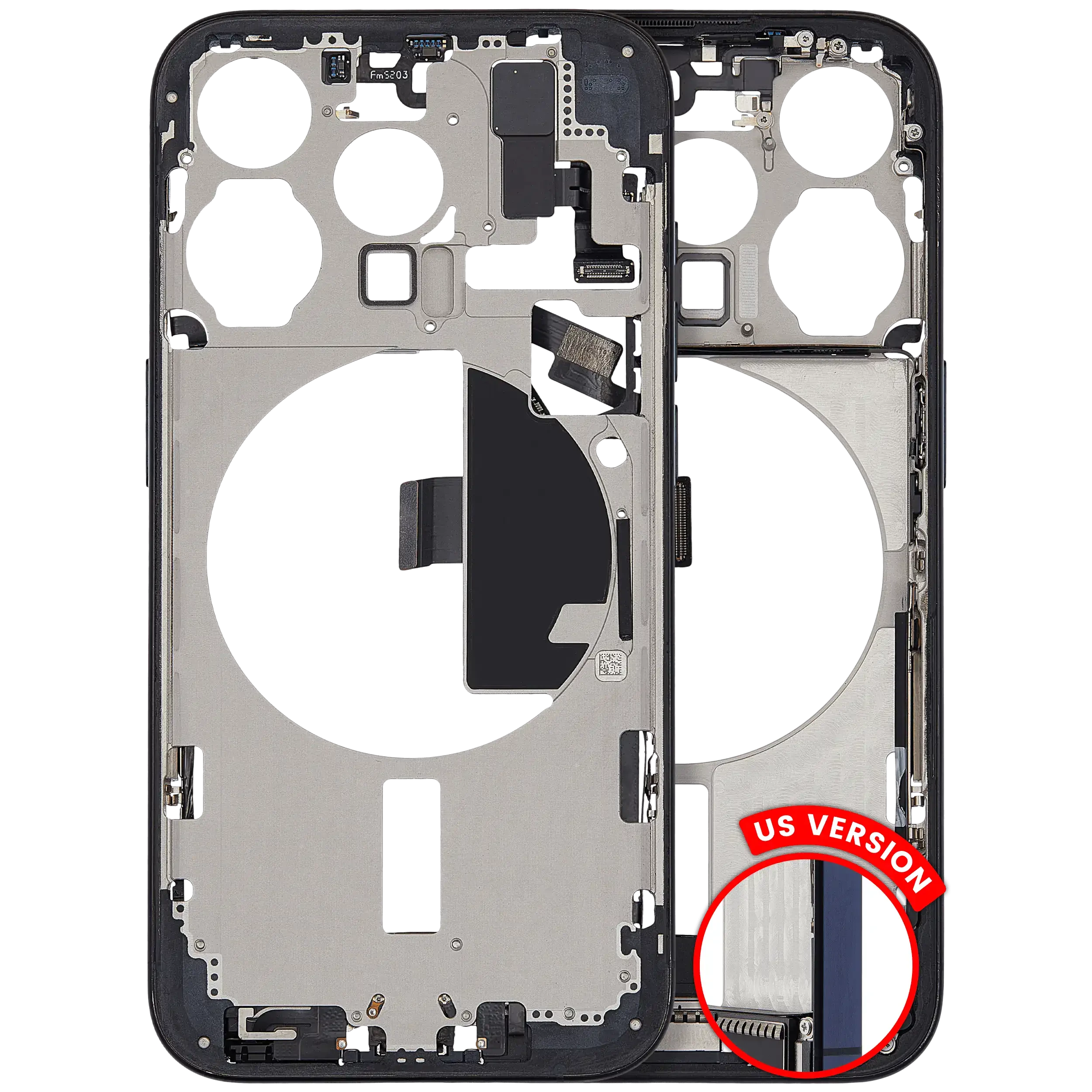 Frame centrale W/ Connettore di ricarica flat e Minuteria per iPhone 15 Pro (US Version) (Used Service Pack Pull: grado A) (Titanio blu)