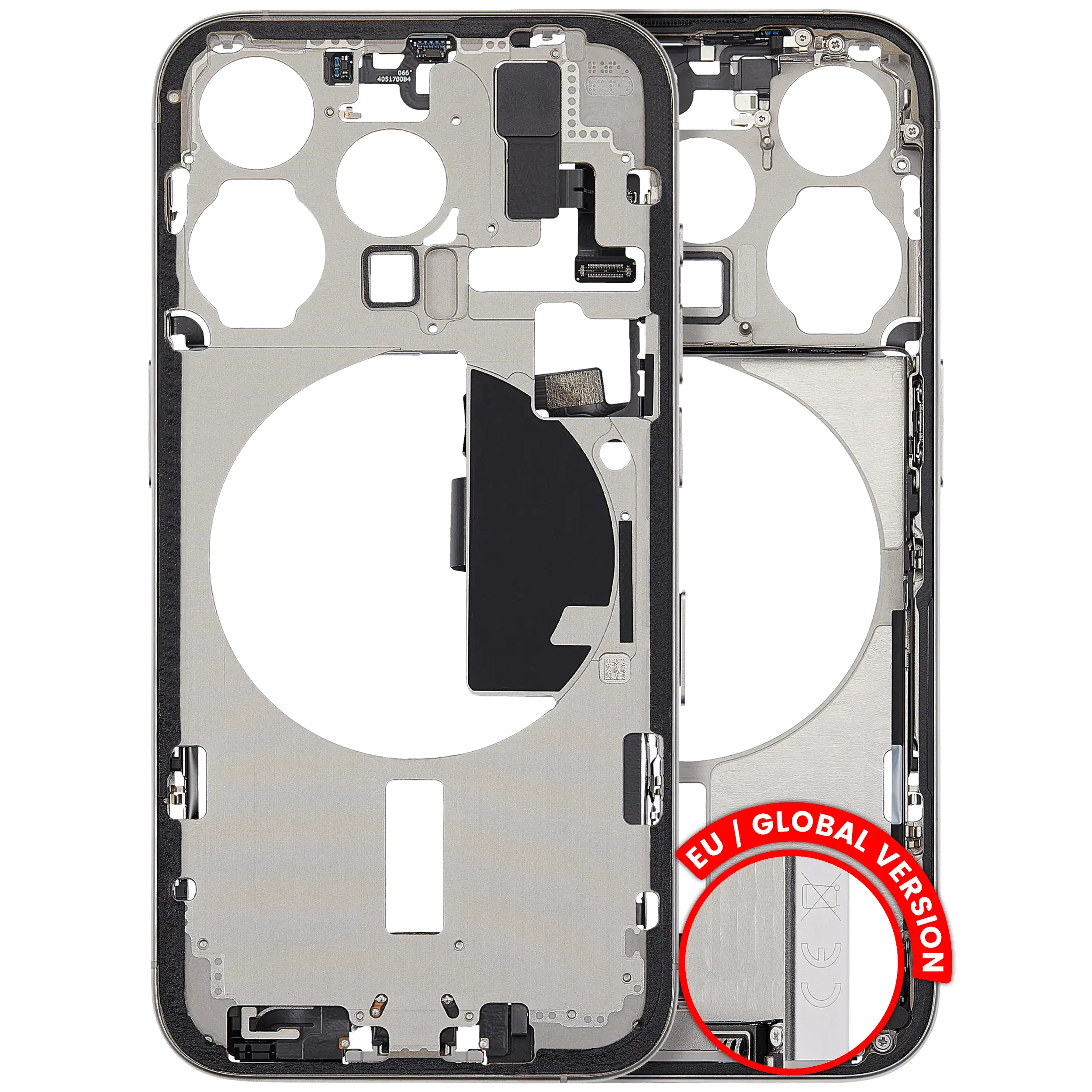 Frame centrale W/ Connettore di ricarica flat e Minuteria per iPhone 15 Pro (EU / Global Version) (Used Service Pack Pull: Grade C) (Titanio bianco)