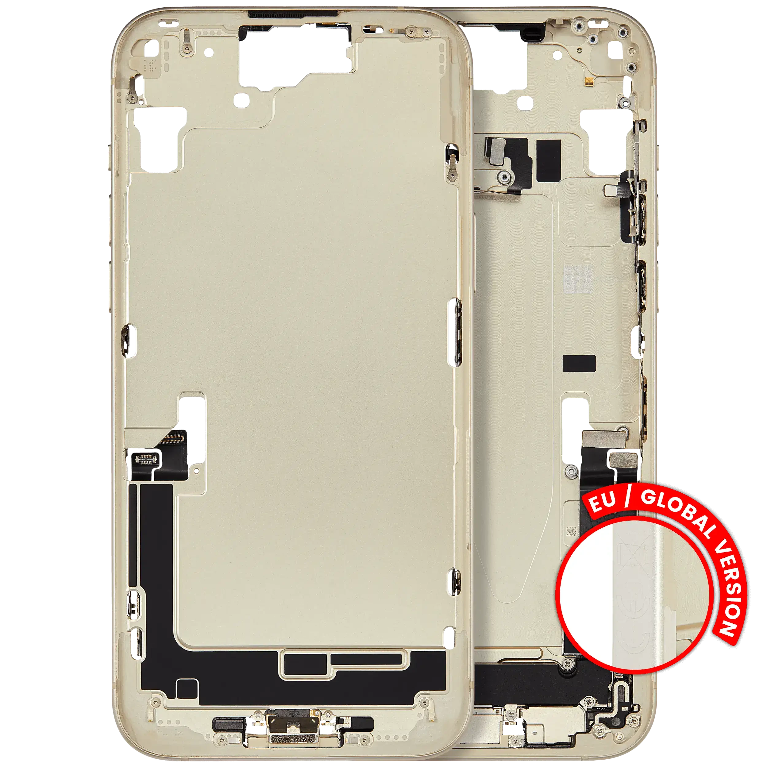 Frame centrale W/ Connettore di ricarica flat e Minuteria per iPhone 15 Plus (EU / Global Version) (Used Service Pack Pull: Grade B) (Giallo)