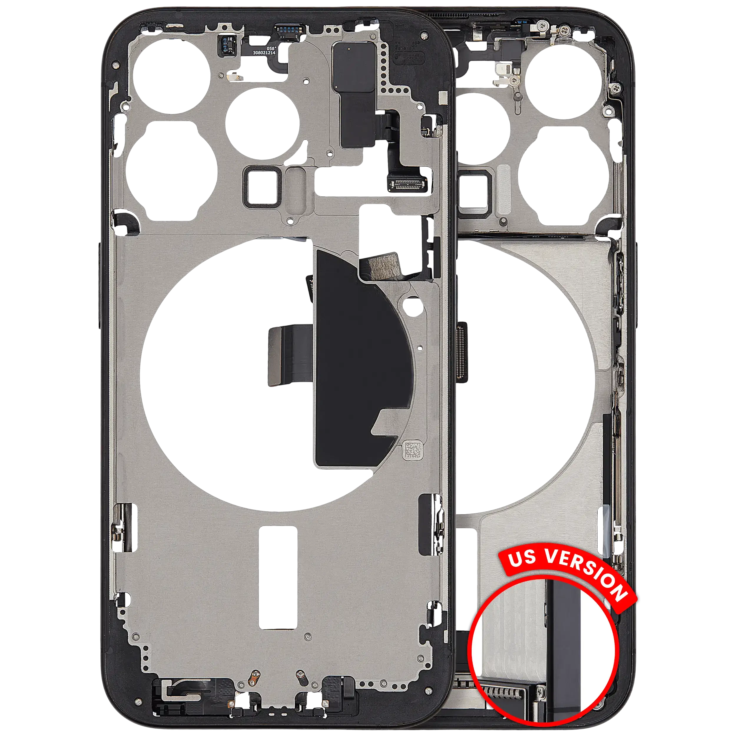 Frame centrale W/ Connettore di ricarica flat e Minuteria per iPhone 15 Pro (US Version) (Used Service Pack Pull: Grade B) (Titanio nero)