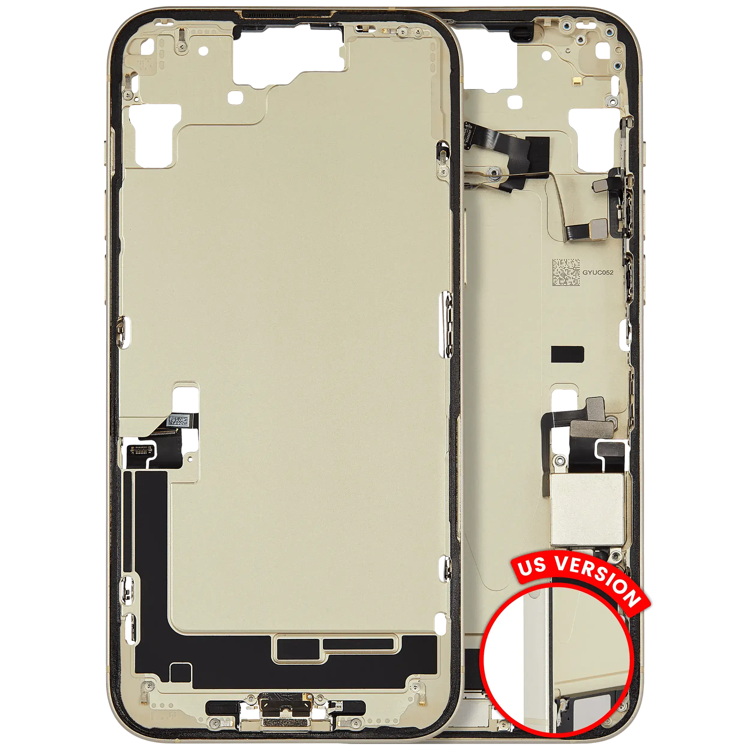 Frame centrale W/ Connettore di ricarica flat e Minuteria per iPhone 15 Plus (US Version) (Used Service Pack Pull: grado A) (Giallo)