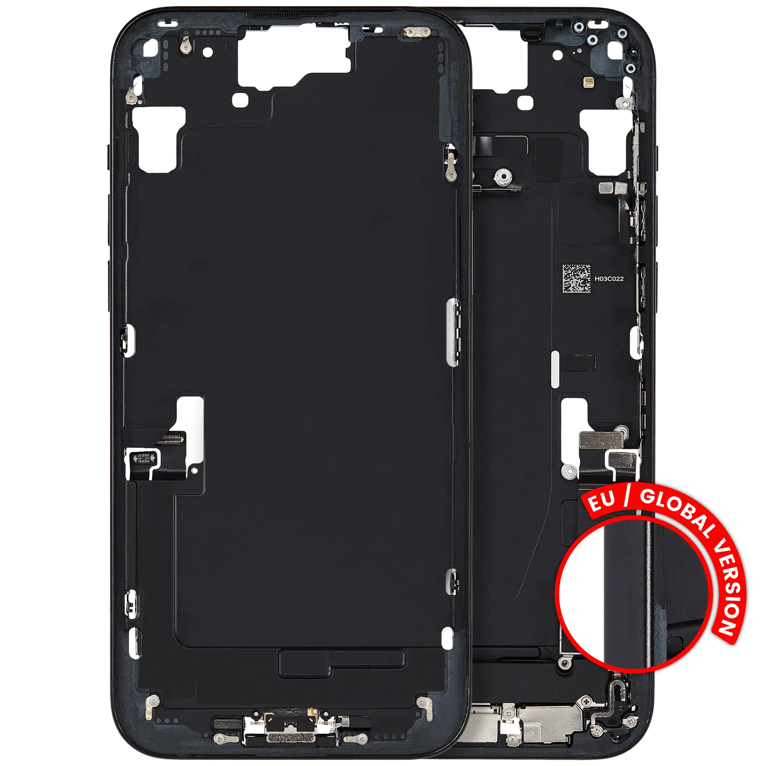 Frame centrale W/ Connettore di ricarica flat e Minuteria per iPhone 15 Plus (EU / Global Version) (Used Service Pack Pull: Grade C) (Nero)