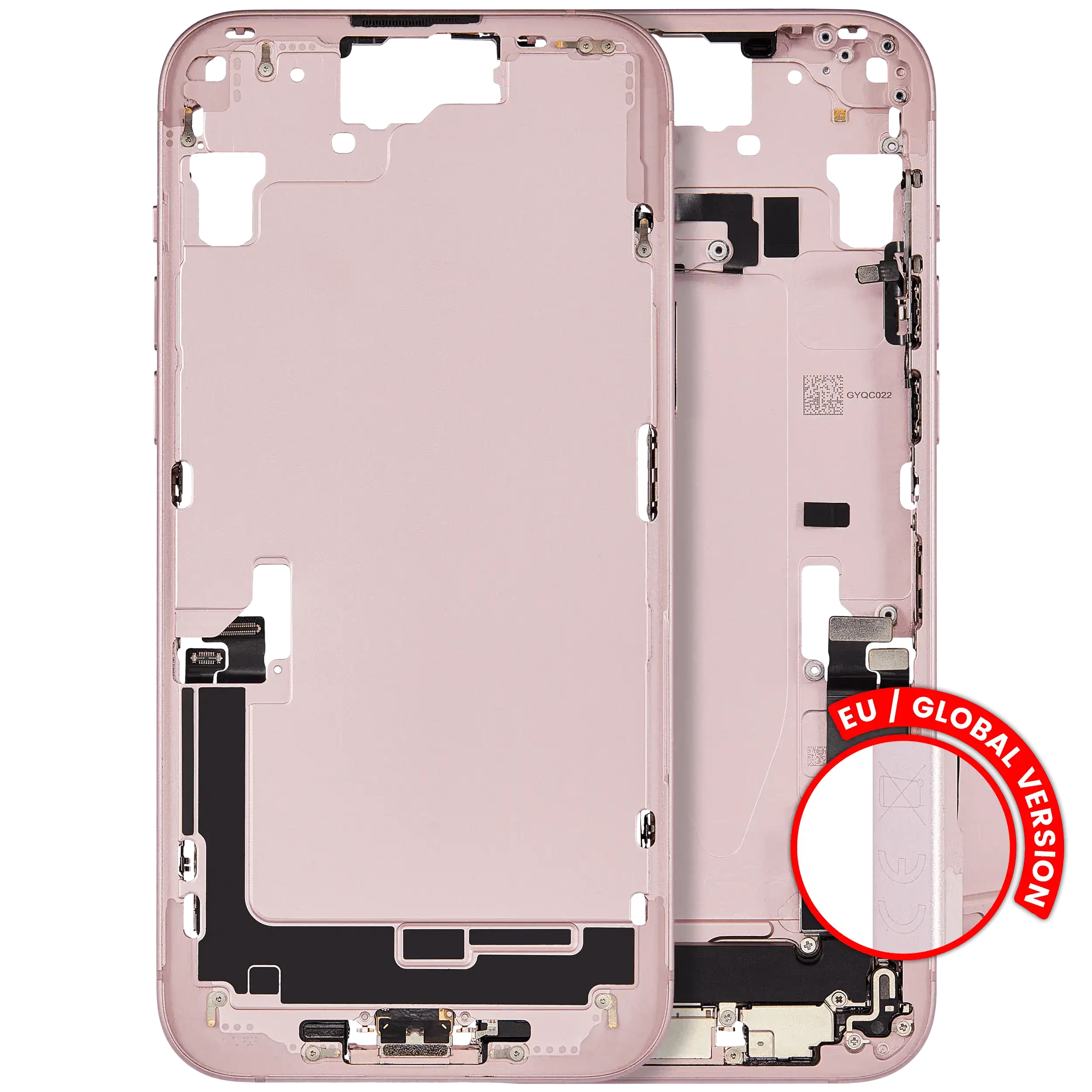 Frame centrale W/ Connettore di ricarica flat e Minuteria per iPhone 15 Plus (EU / Global Version) (Used Service Pack Pull: grado A) (Rosa)