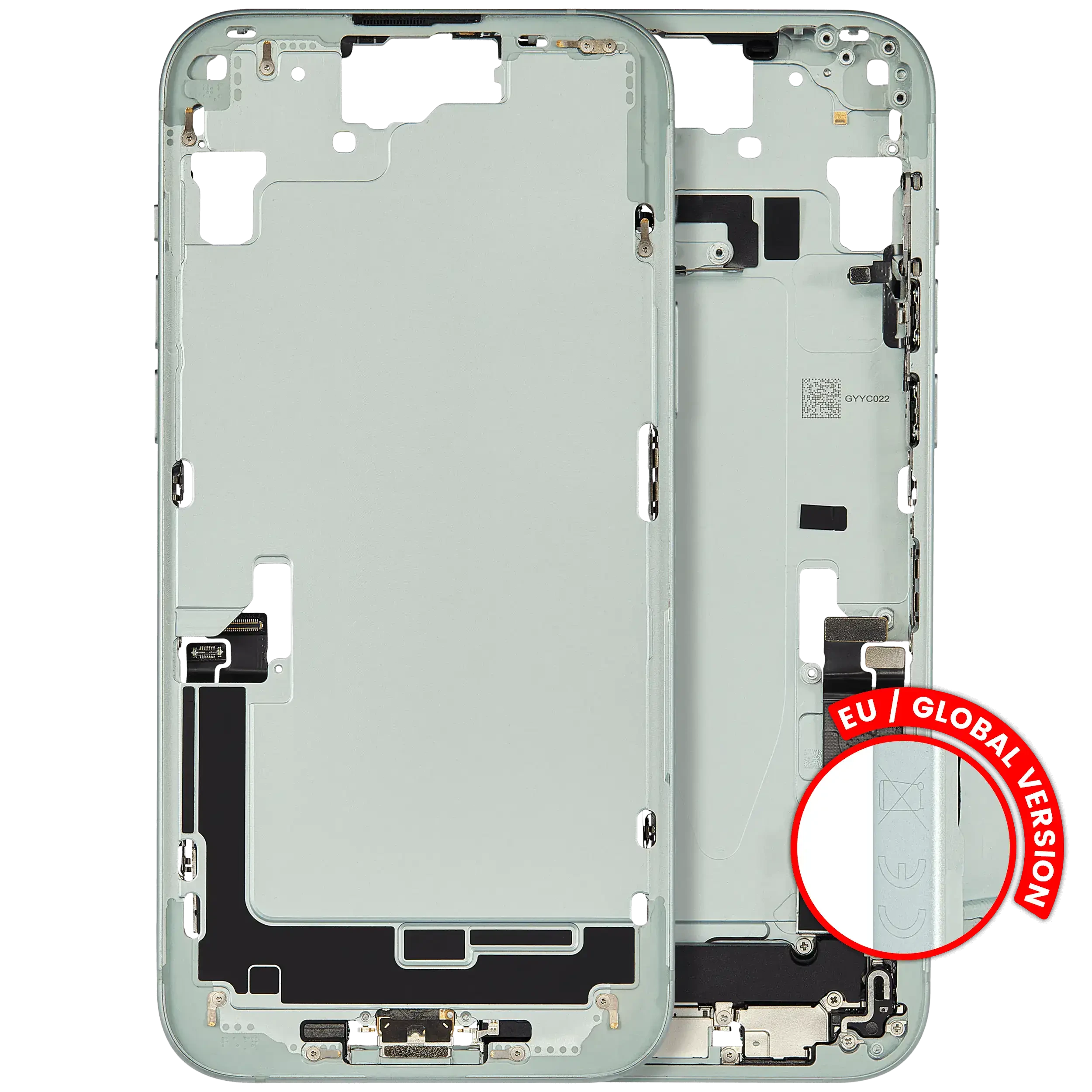Frame centrale W/ Connettore di ricarica flat e Minuteria per iPhone 15 Plus (EU / Global Version) (Used Service Pack Pull: Grade C) (Verde)