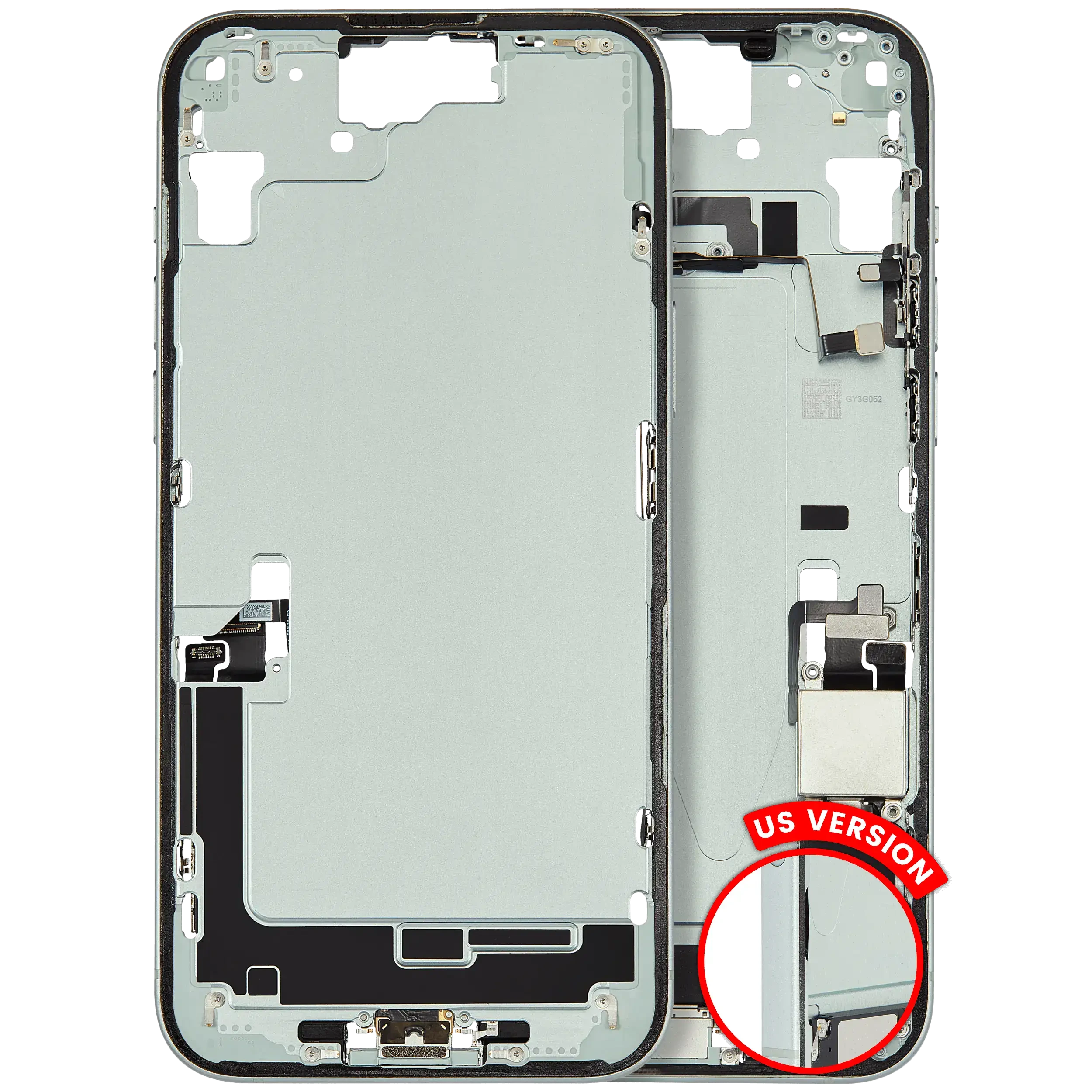 Frame centrale W/ Connettore di ricarica flat e Minuteria per iPhone 15 Plus (US Version) (Used Service Pack Pull: grado A) (Verde)
