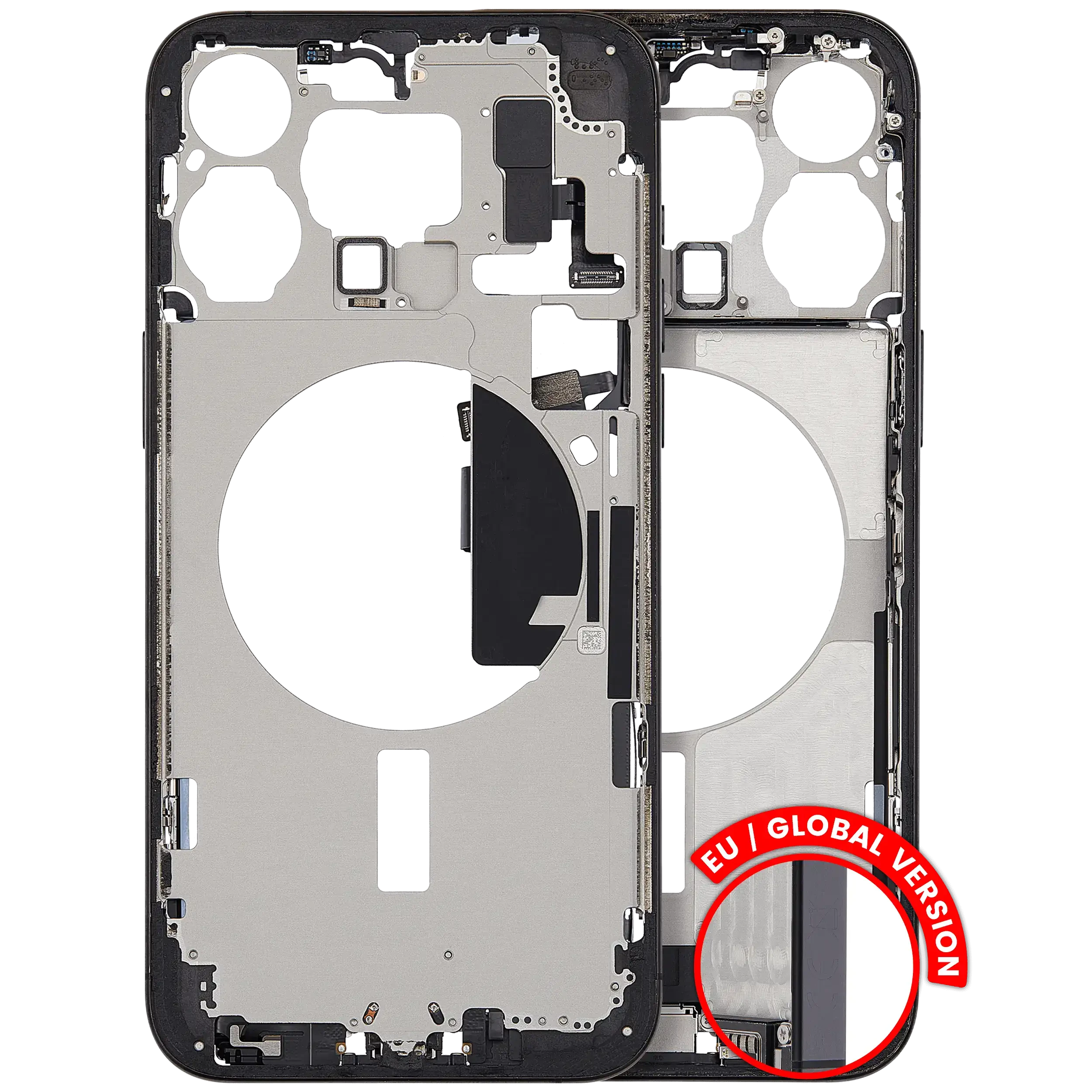 Frame centrale W/ Connettore di ricarica flat e Minuteria per iPhone 15 Pro Max (EU / Global Version) (Used Service Pack Pull: grado A) (Titanio nero)