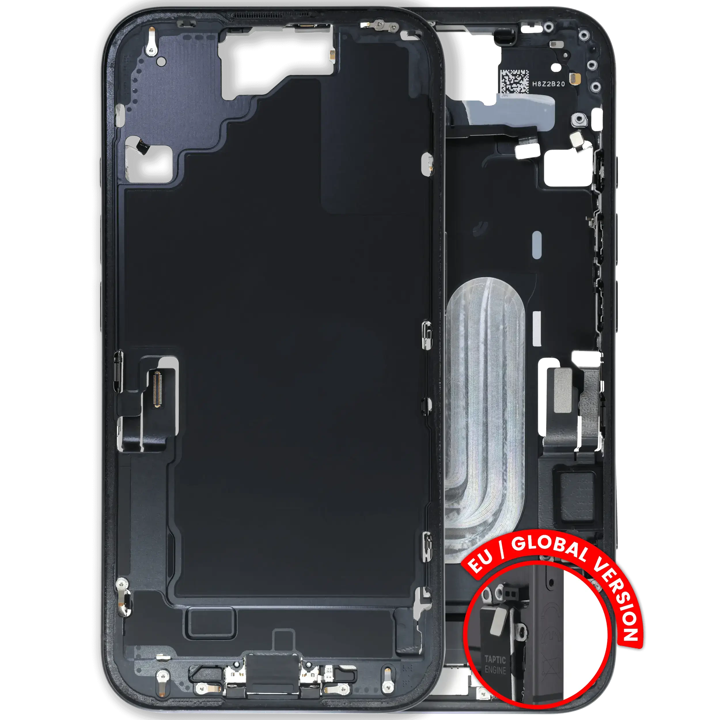 Frame centrale W/ Connettore di ricarica flat e Minuteria per iPhone 16 (EU / Global Version) (Used Service Pack Pull: Grade C) (Nero)