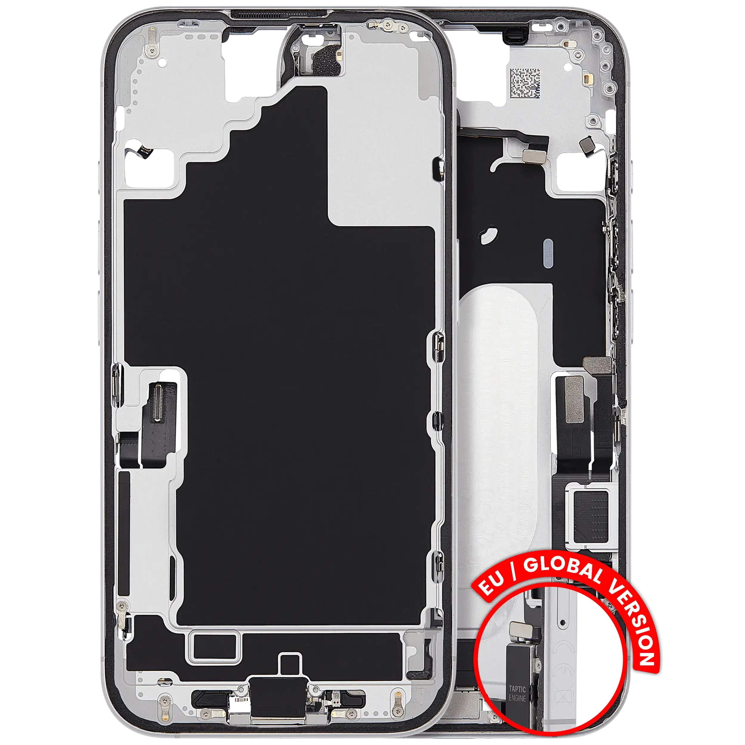 Frame centrale W/ Connettore di ricarica flat e Minuteria per iPhone 16 (EU / Global Version) (Used Service Pack Pull: Grade C) (Bianco)