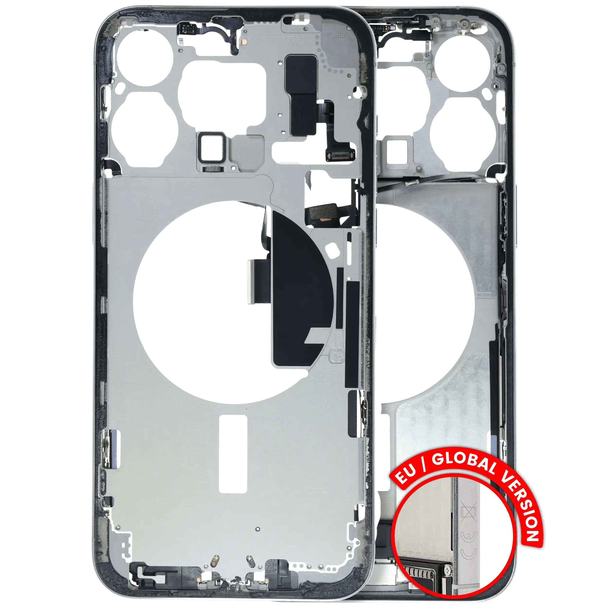 Frame centrale W/ Connettore di ricarica flat e Minuteria per iPhone 15 Pro Max (EU / Global Version) (Used Service Pack Pull: Grade C) (Titanio bianco)