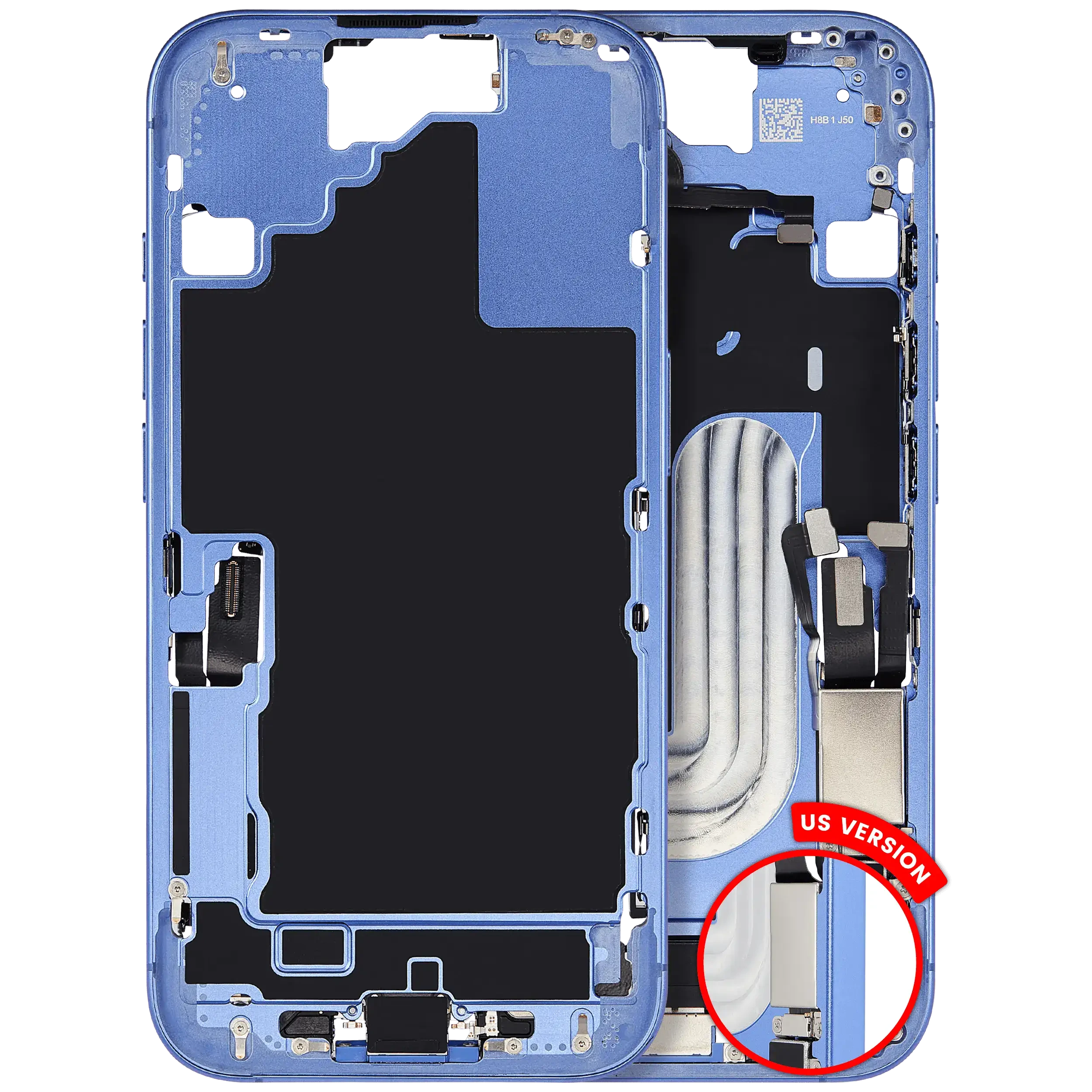 Frame centrale W/ Connettore di ricarica flat e Minuteria per iPhone 16 (US Version) (Used Service Pack Pull: grado A) (Blu oltremare)