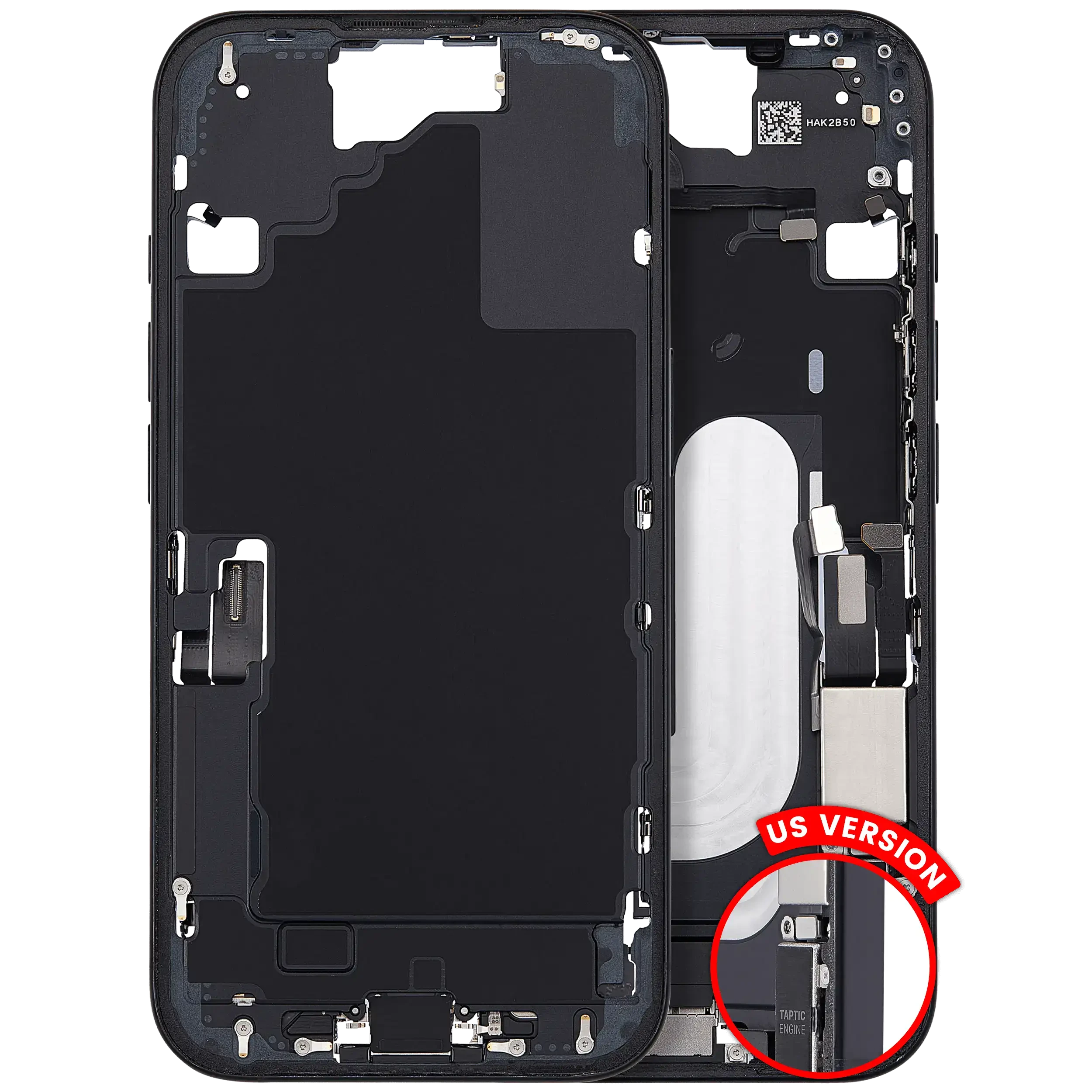 Frame centrale W/ Connettore di ricarica flat e Minuteria per iPhone 16 (US Version) (Used Service Pack Pull: Grade B) (Nero)