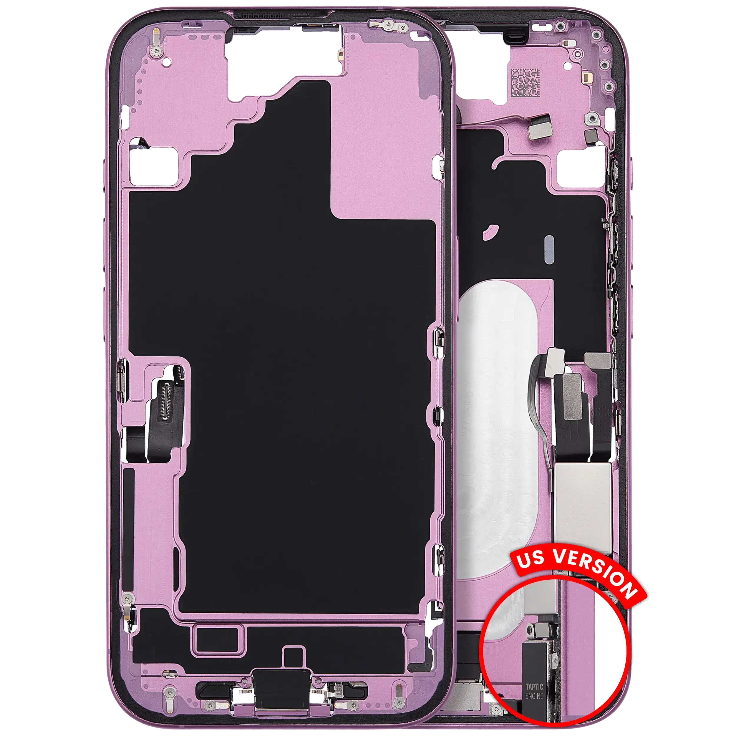 Frame centrale W/ Connettore di ricarica flat e Minuteria per iPhone 16 (US Version) (Used Service Pack Pull: Grade B) (Rosa)