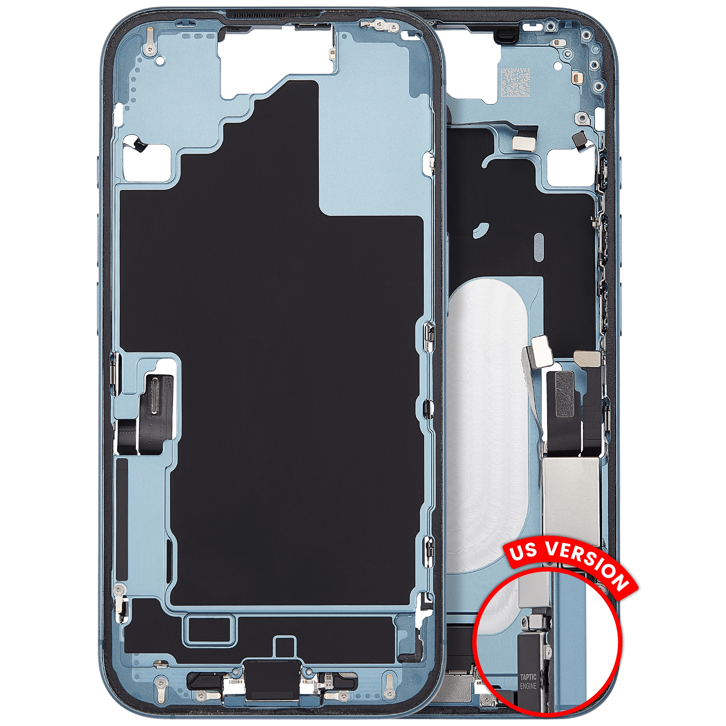 Frame centrale W/ Connettore di ricarica flat e Minuteria per iPhone 16 (US Version) (Used Service Pack Pull: Grade C) (Verde petrolio)