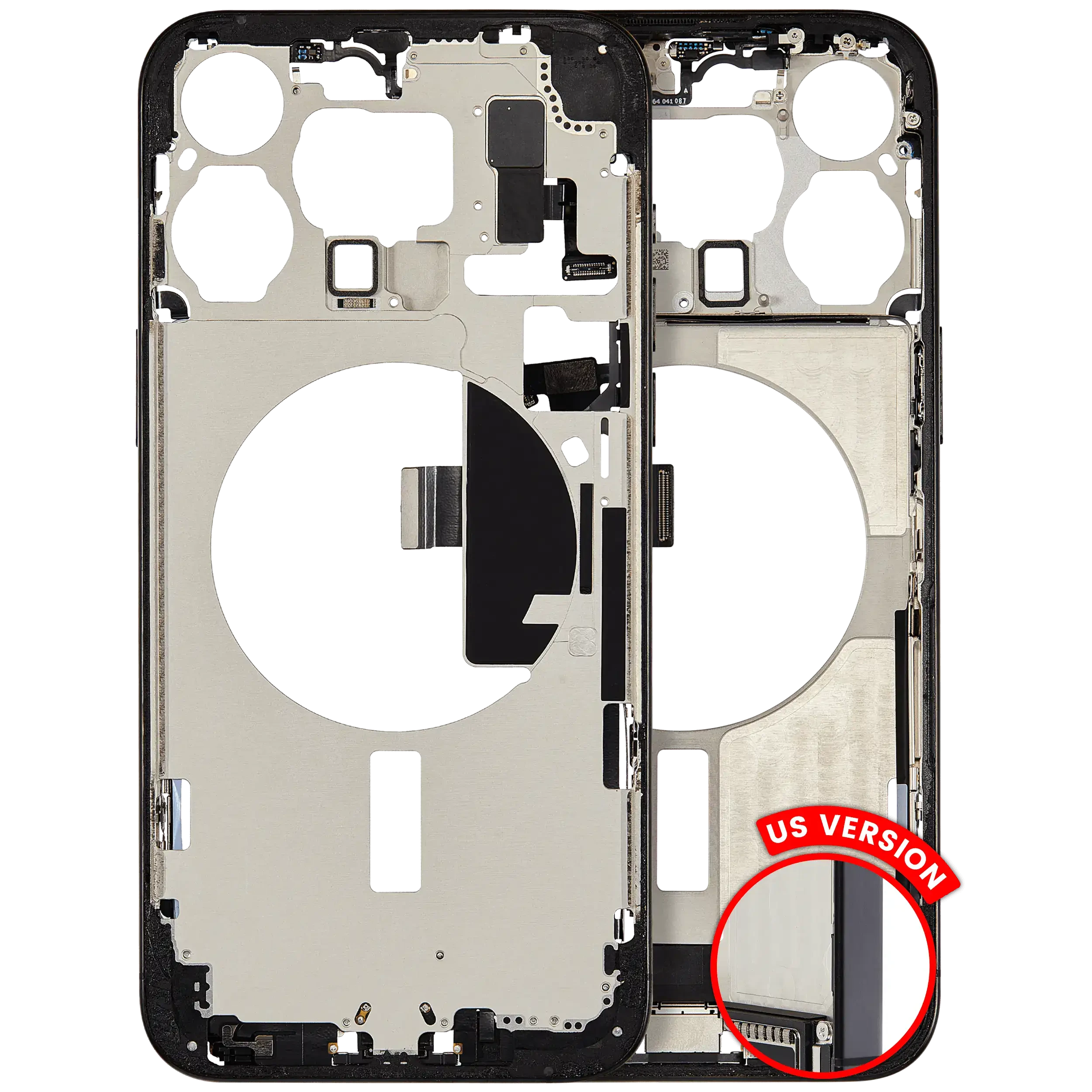 Frame centrale W/ Connettore di ricarica flat e Minuteria per iPhone 15 Pro Max (US Version) (Used Service Pack Pull: Grade B) (Titanio nero)